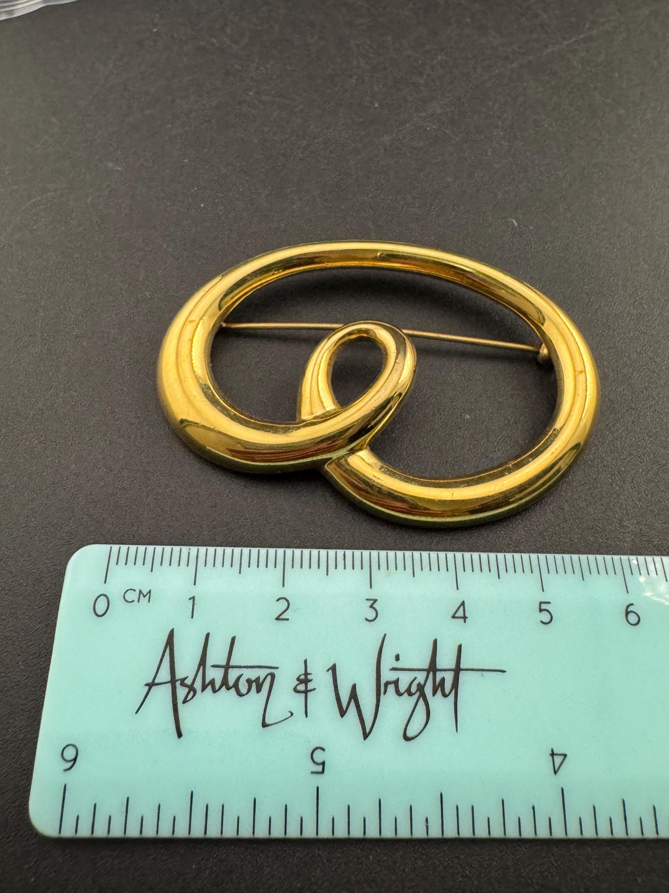 Signed MONET large gold tone abstract swirl brooch modernist 5.5cm