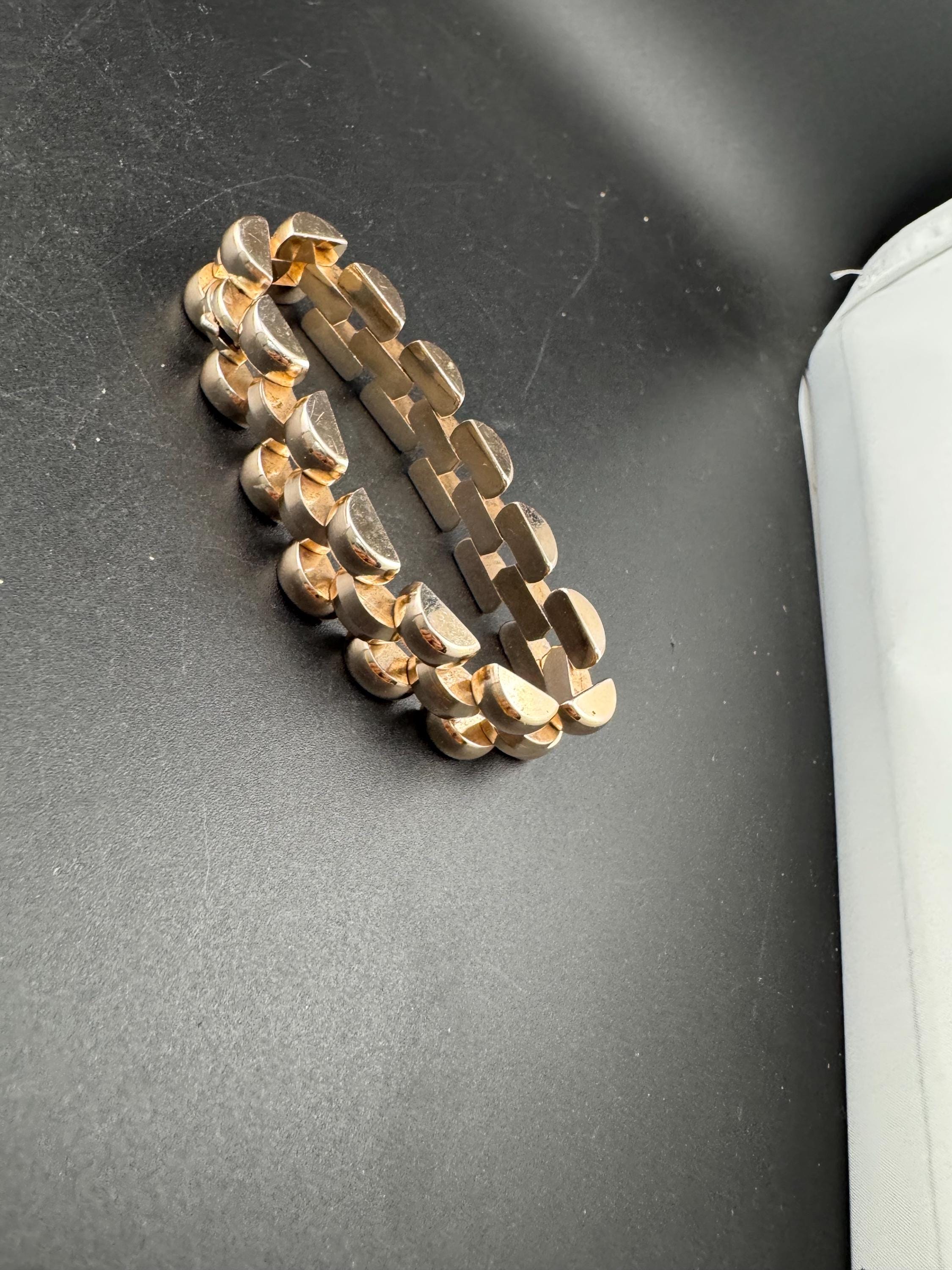 De Farre copper rose gold tone brick chain bracelet, 18.5cm French vintage