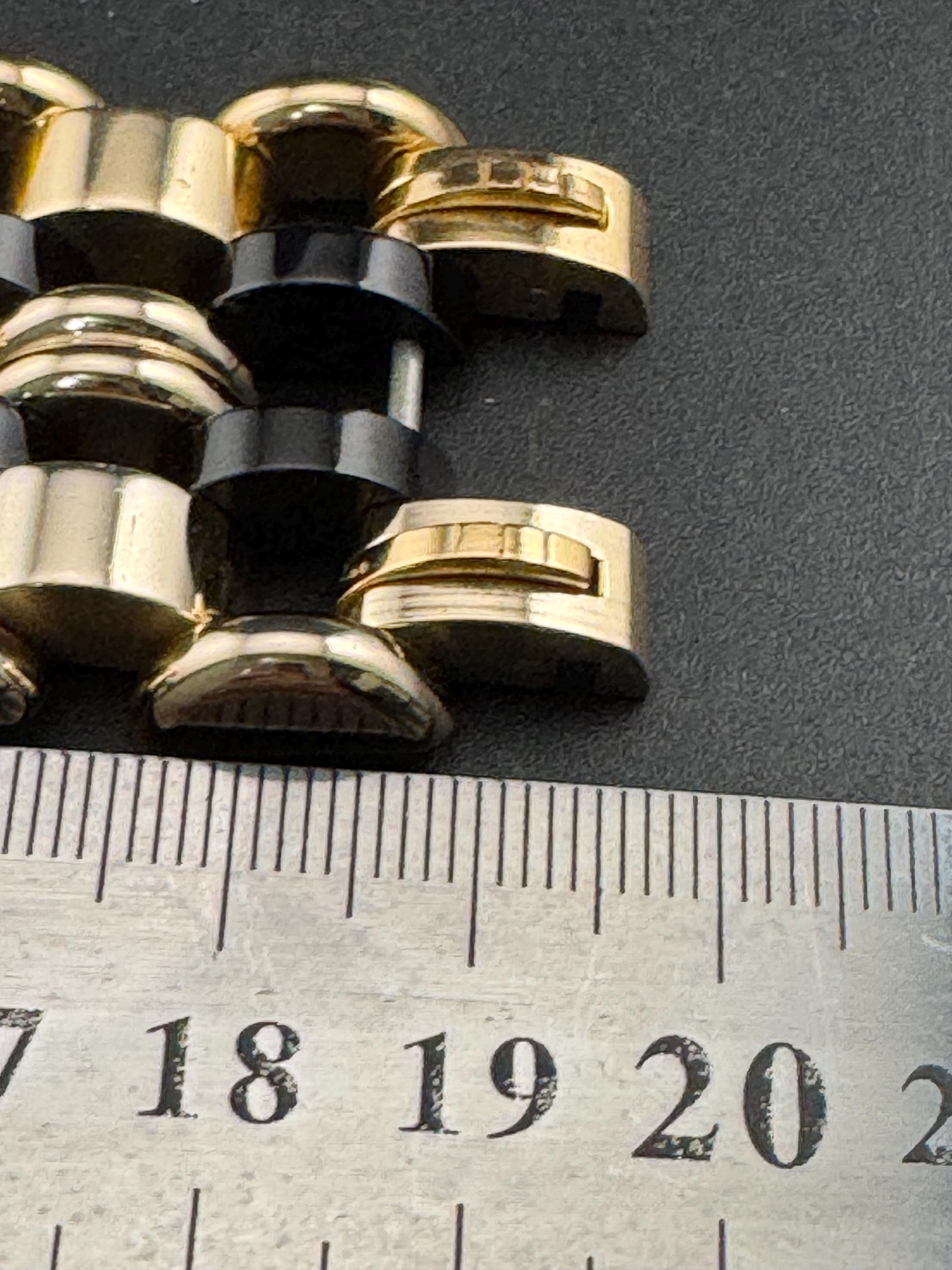 1950s De Farre warm gold tone black brick chain bracelet, 29.5cm French vintage