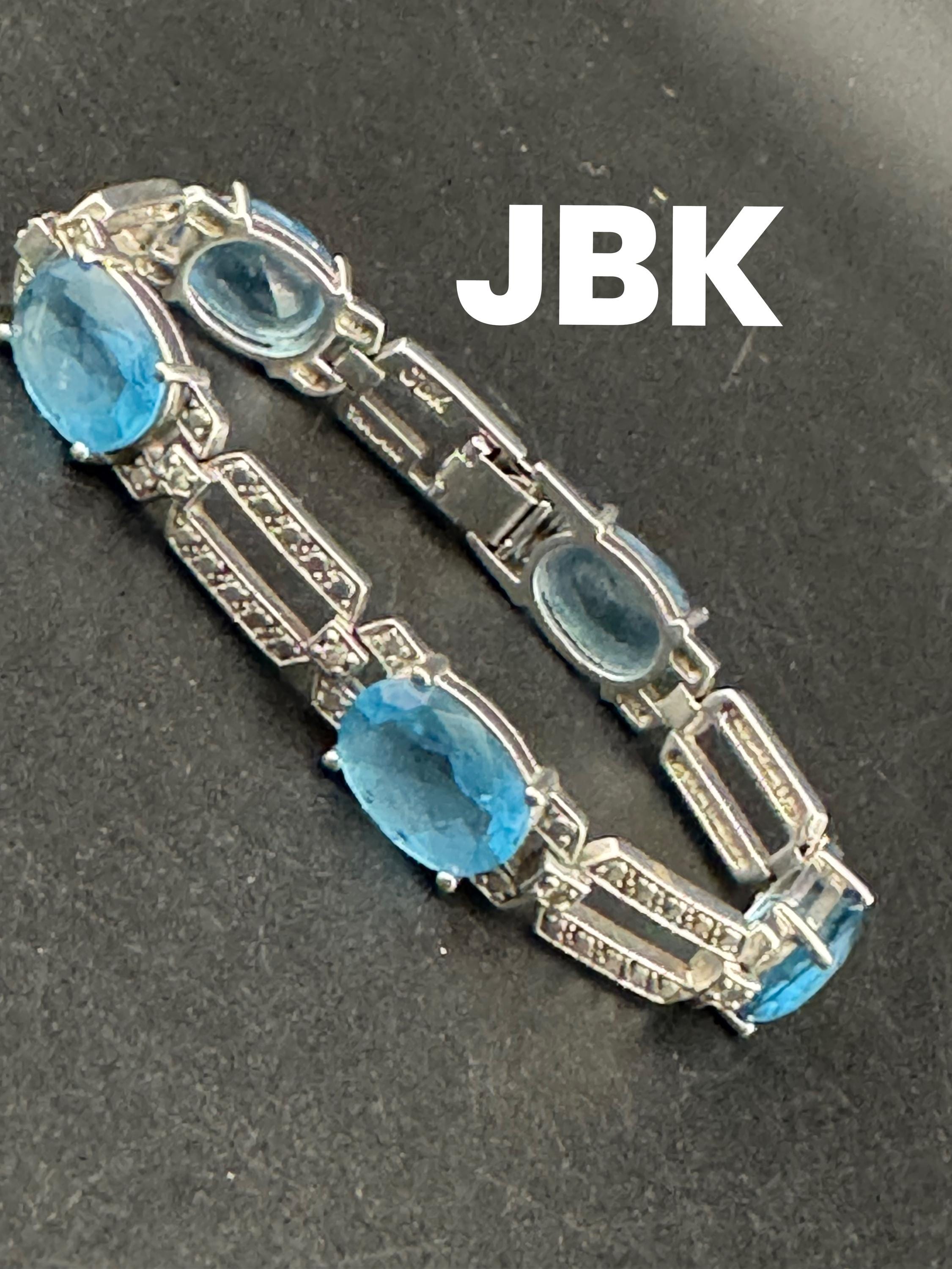 Signed JBK silver plated sapphire diamanté art deco cocktail bracelet, Jaqueline Kennedy