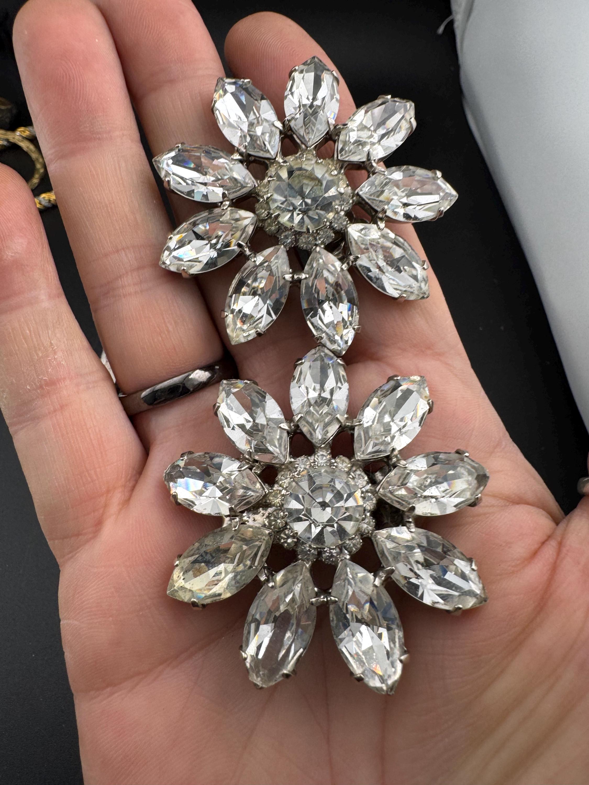 Signed Butler and Wilson oversized Crystal clip on earrings, 5cm silver plated