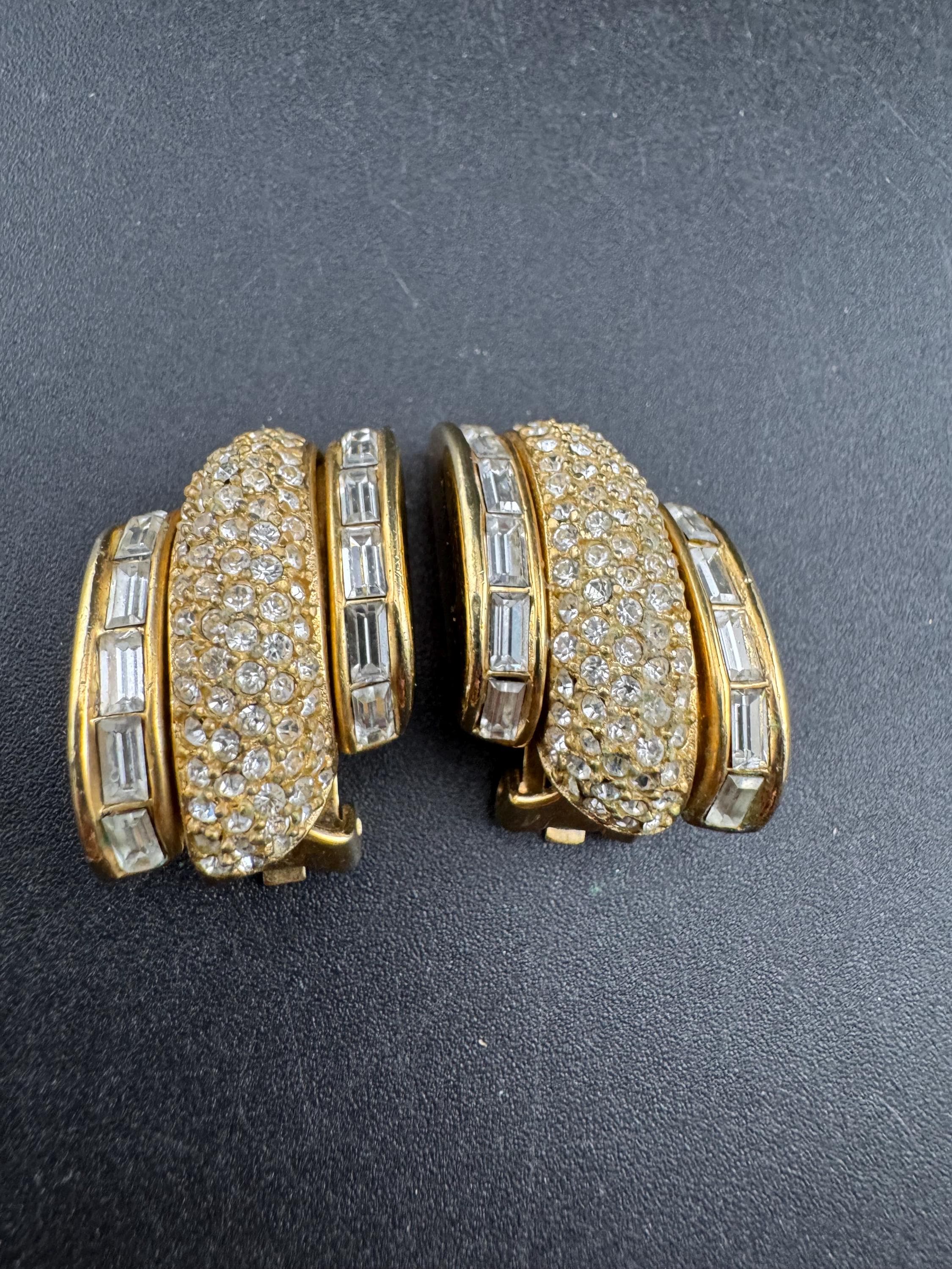 Signed GROSSE clear baguette crystal Diamante clip on earrings, high end 3cm designer studs