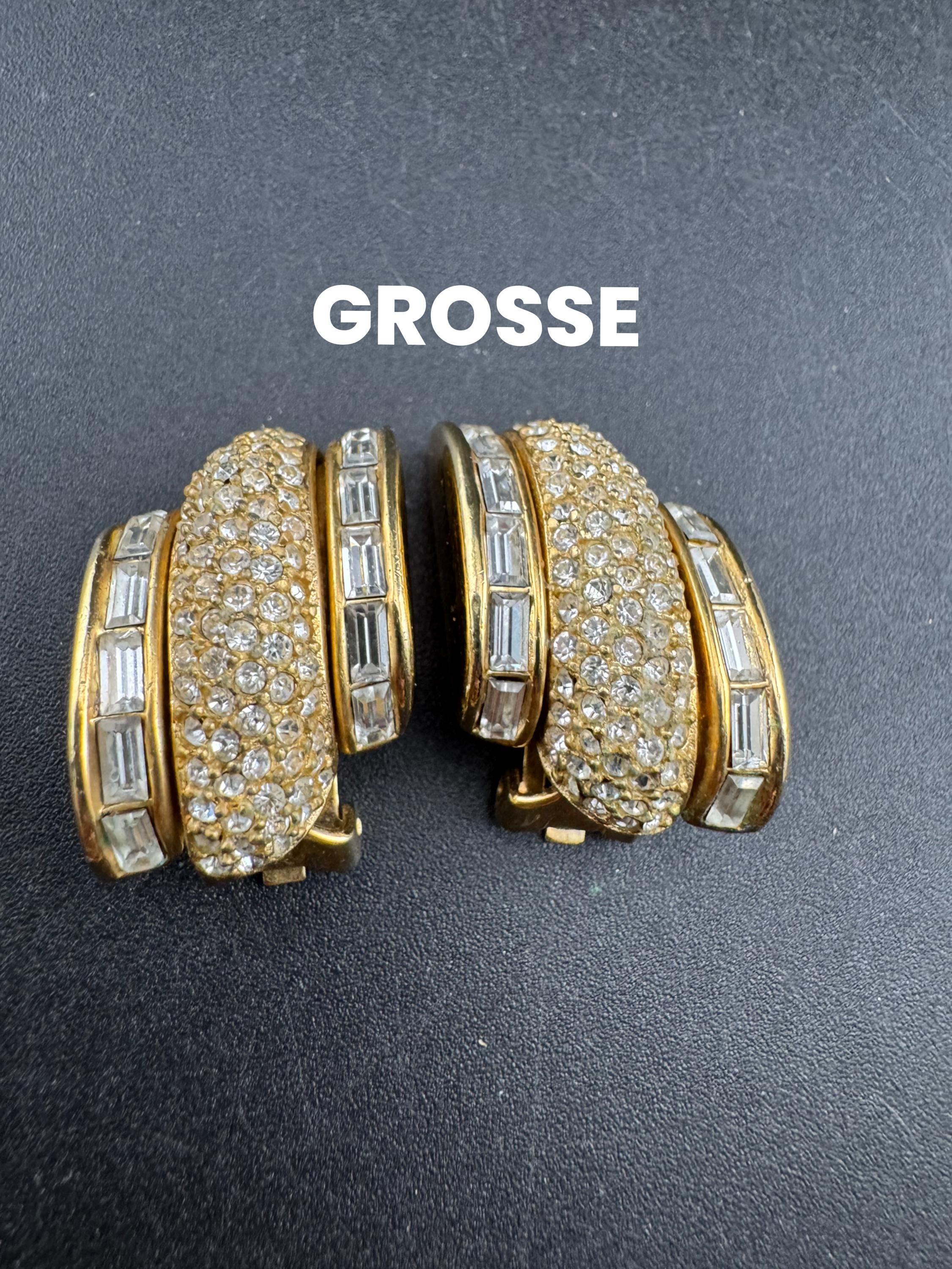 Signed GROSSE clear baguette crystal Diamante clip on earrings, high end 3cm designer studs