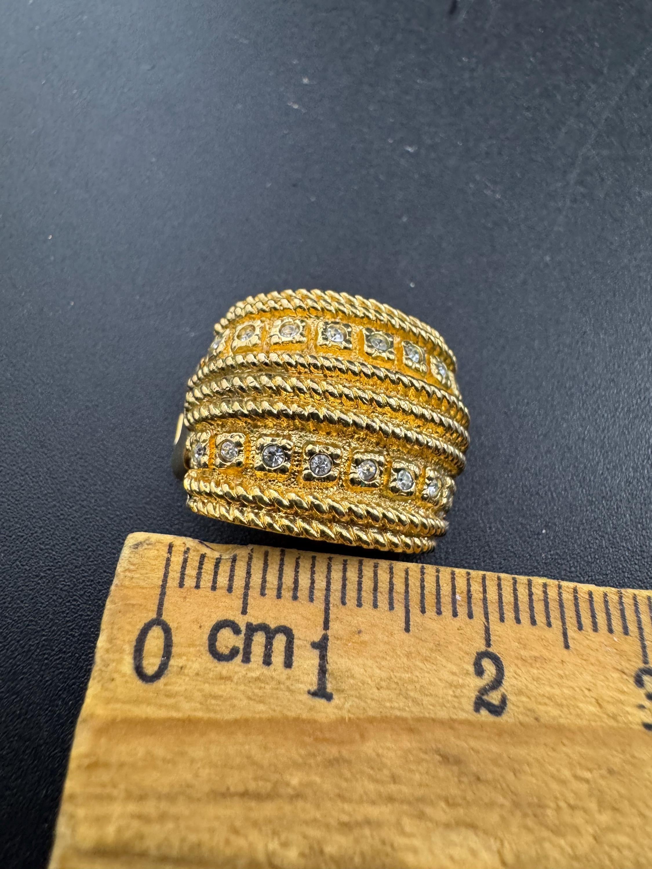 Signed GROSSE clear crystal Diamante clip on earrings, gold tone designer studs