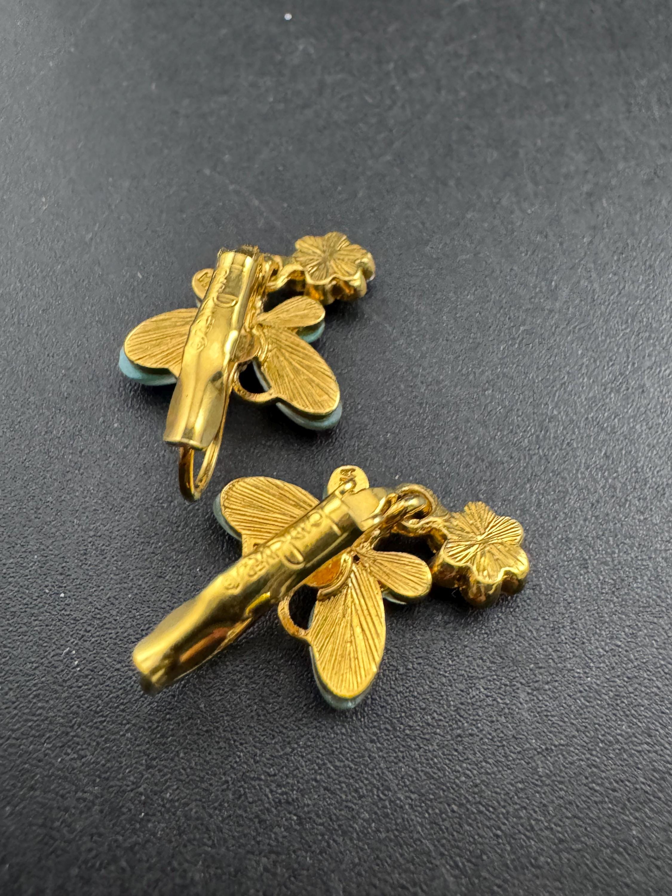 Signed Joan rivers light blue butterfly earrings,  pierced cabochon dangly