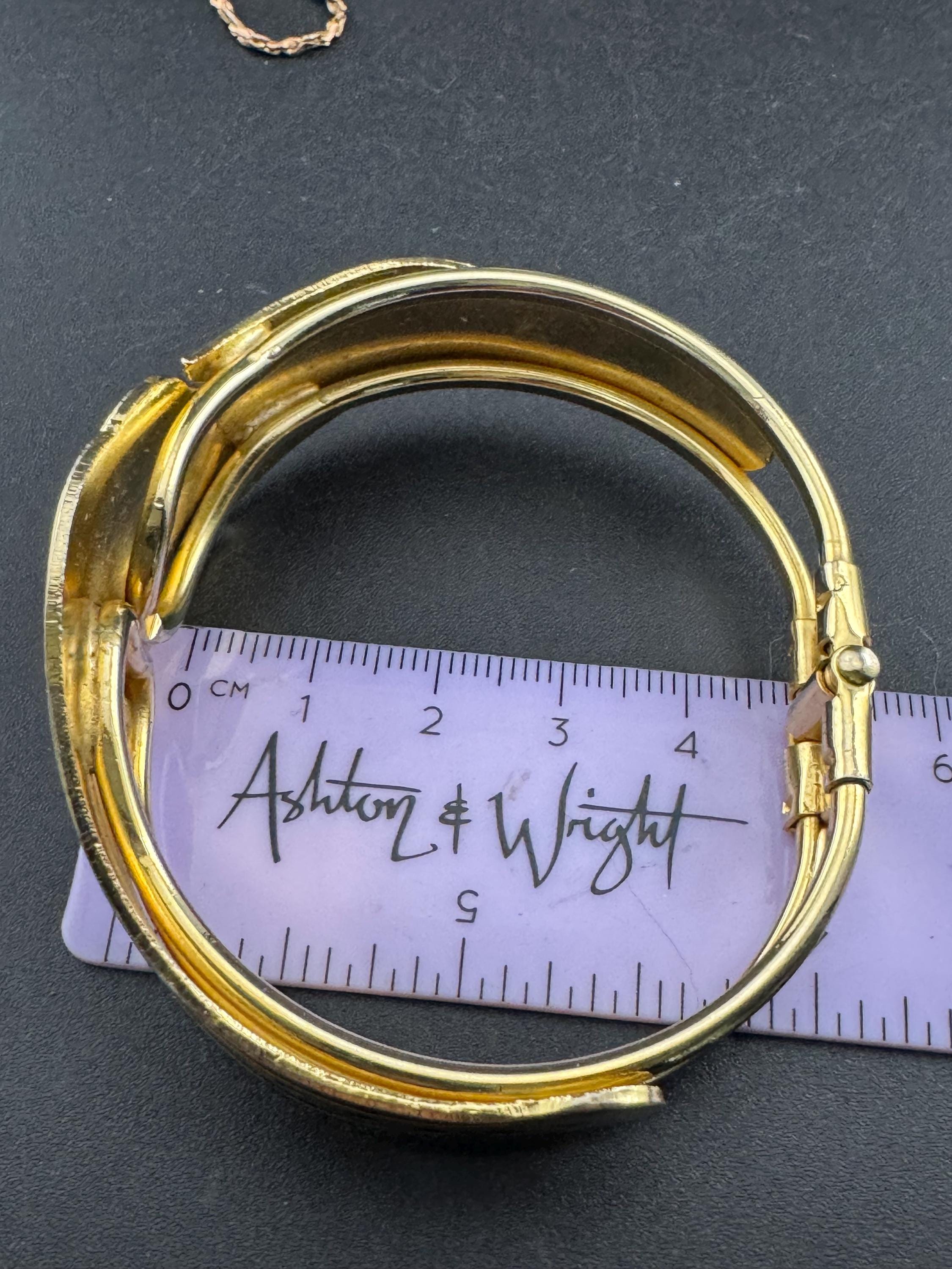 Vintage red pink enamel cloisonne clamper bangle:  floral design 1980s 1990s