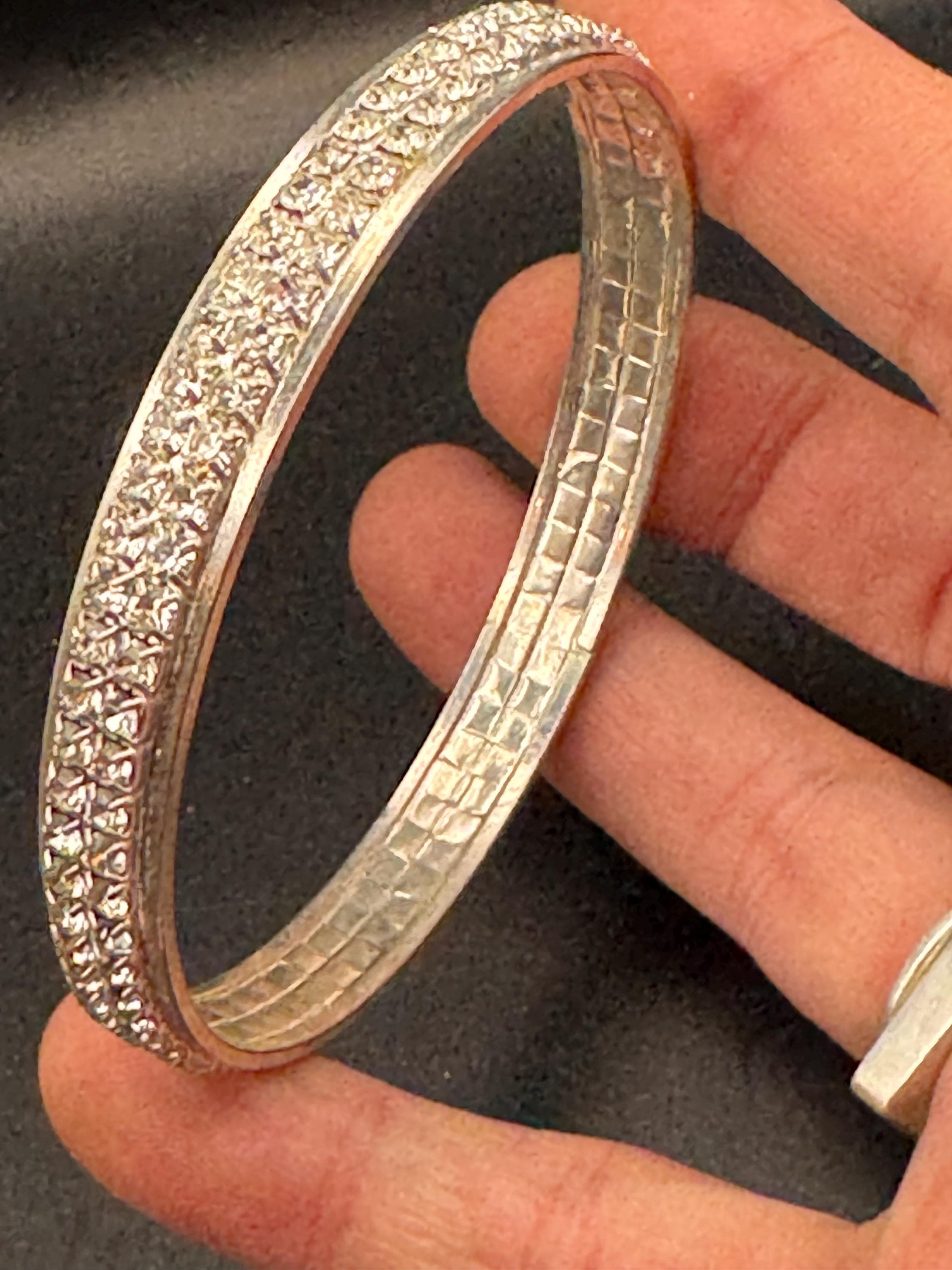 slim silver tone diamanté paste fixed bangle,  Vintage 1cm bracelet