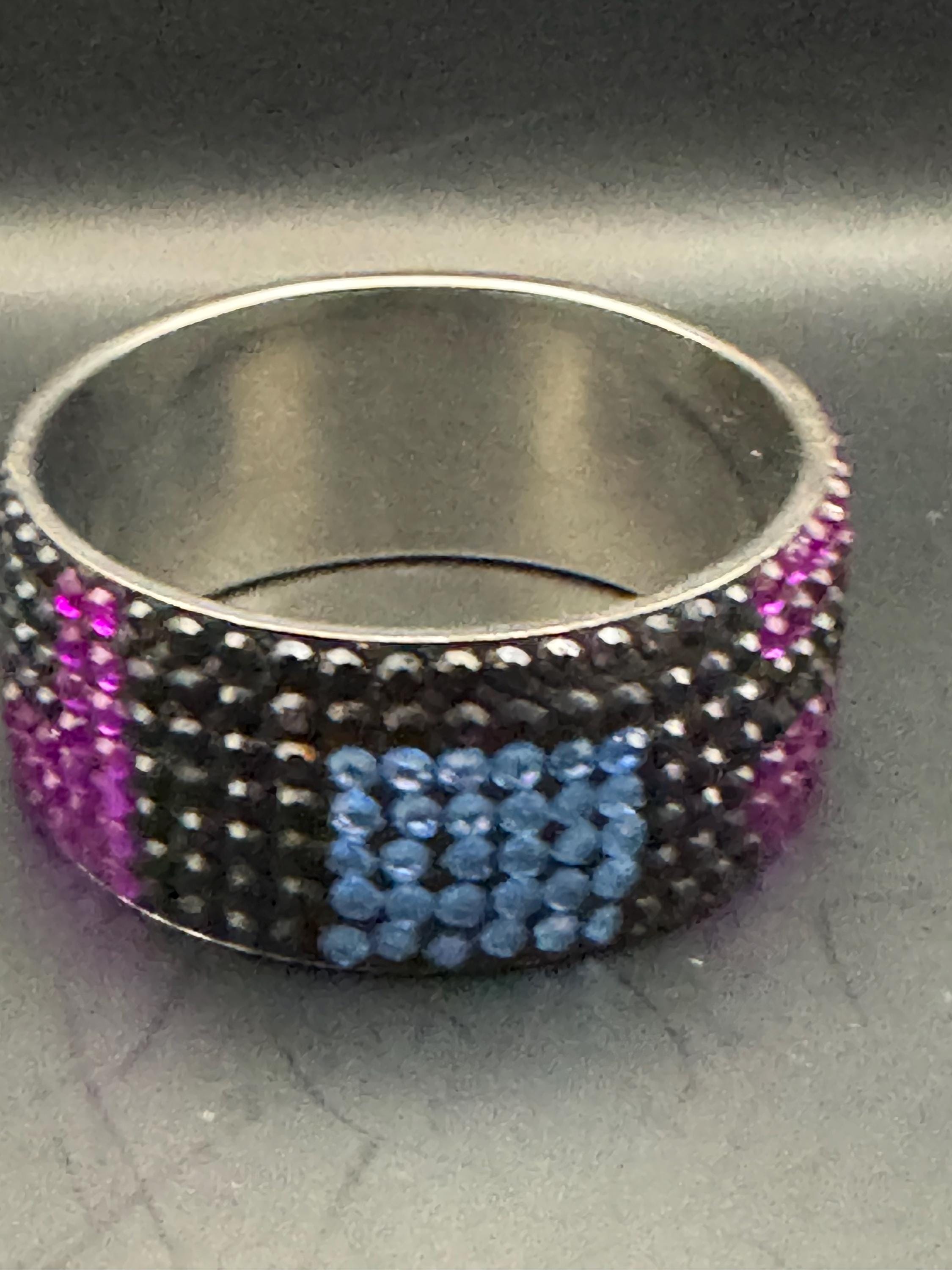 Black purple blue wide rhinestone fixed bangle bracelet