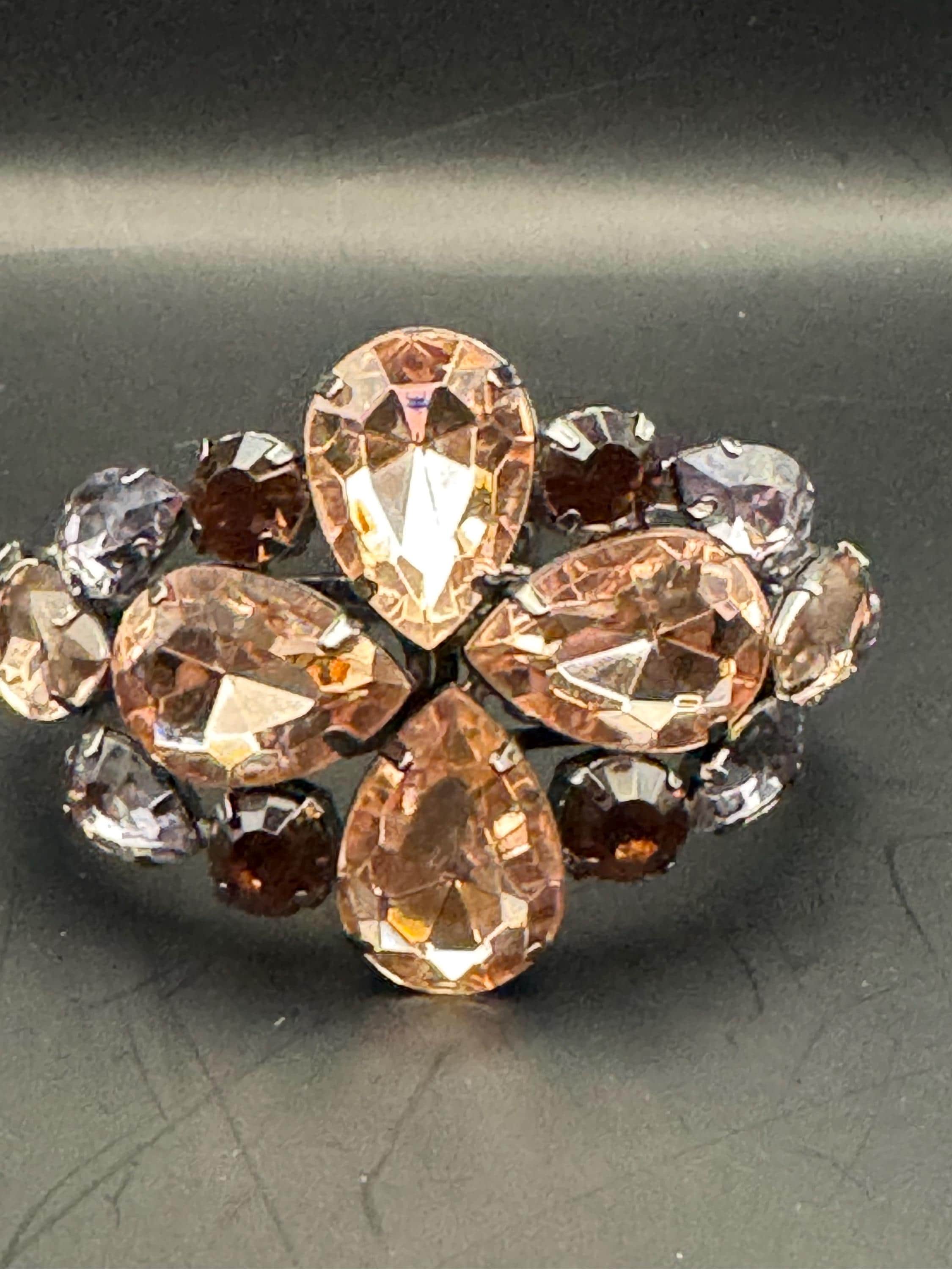 brown citrine glass rhinestone clamper bangle, Vintage crystal diamanté bracelet