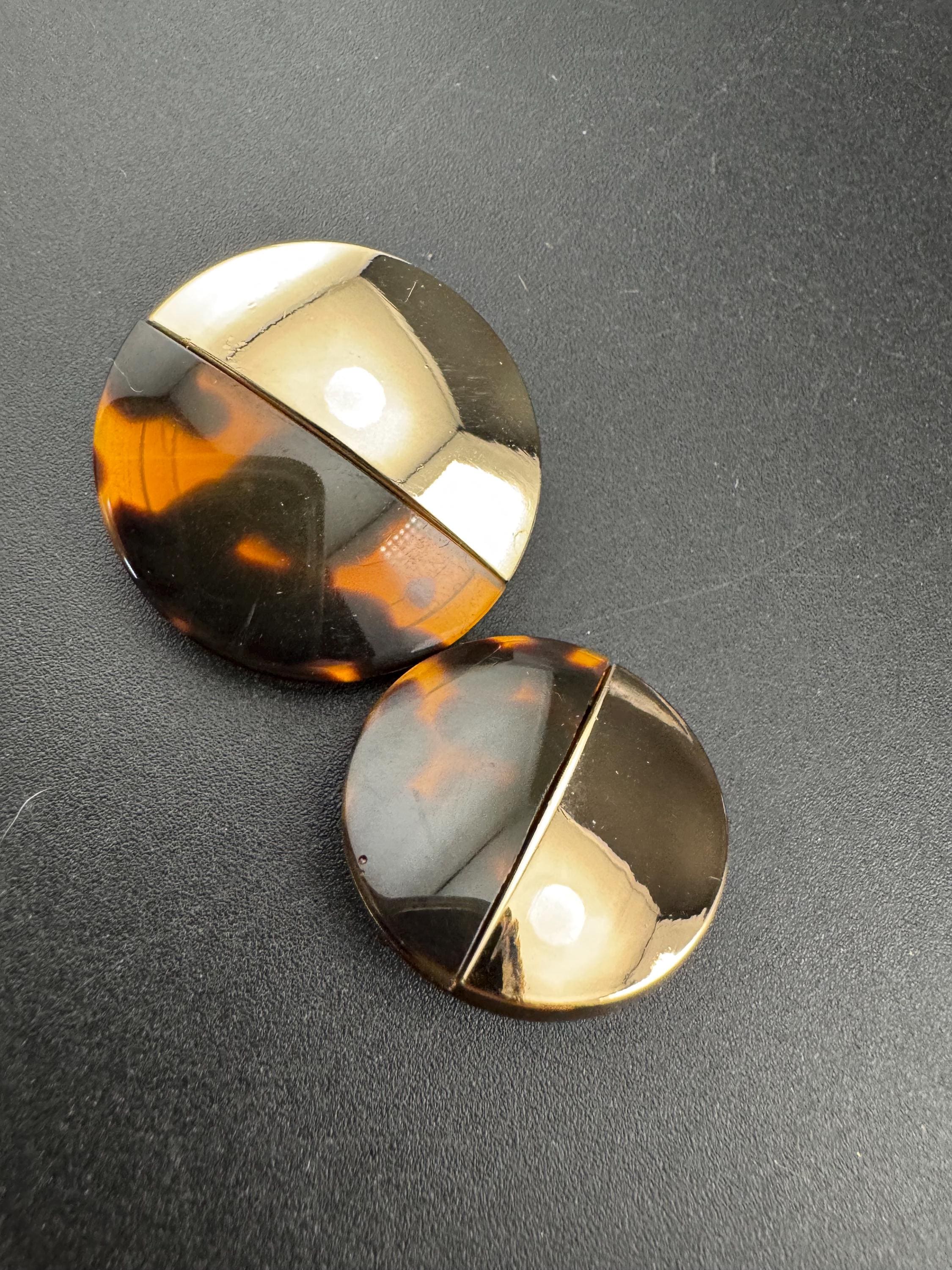 30mm Tortoiseshell Buttons, Gold & Brown Acrylic metal 5 pieces
