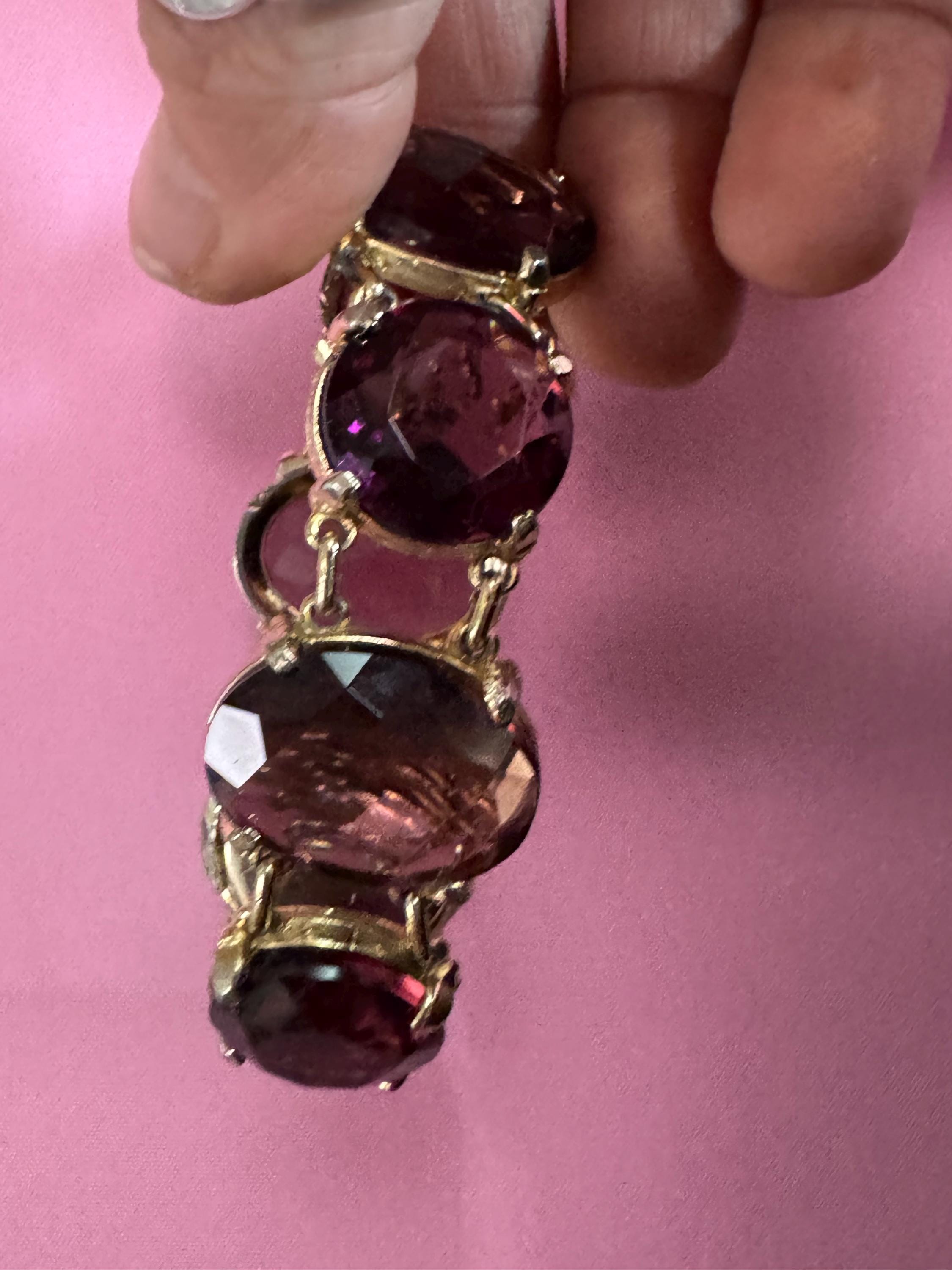 vintage purple Glass cocktail bracelet, 18cm gold tone