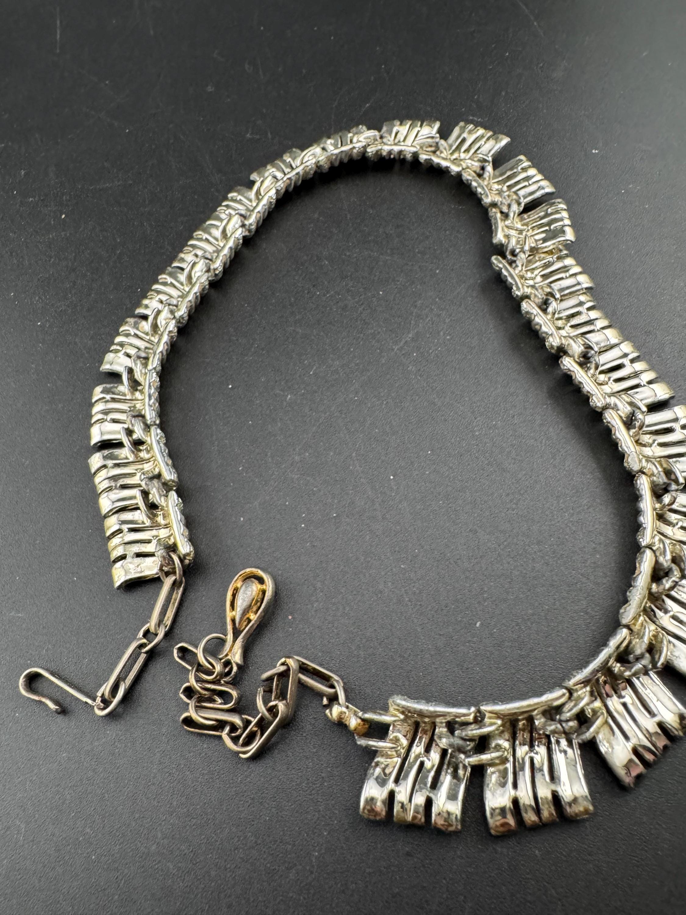 Vintage wide panel Link choker necklace, silver tone 1950s