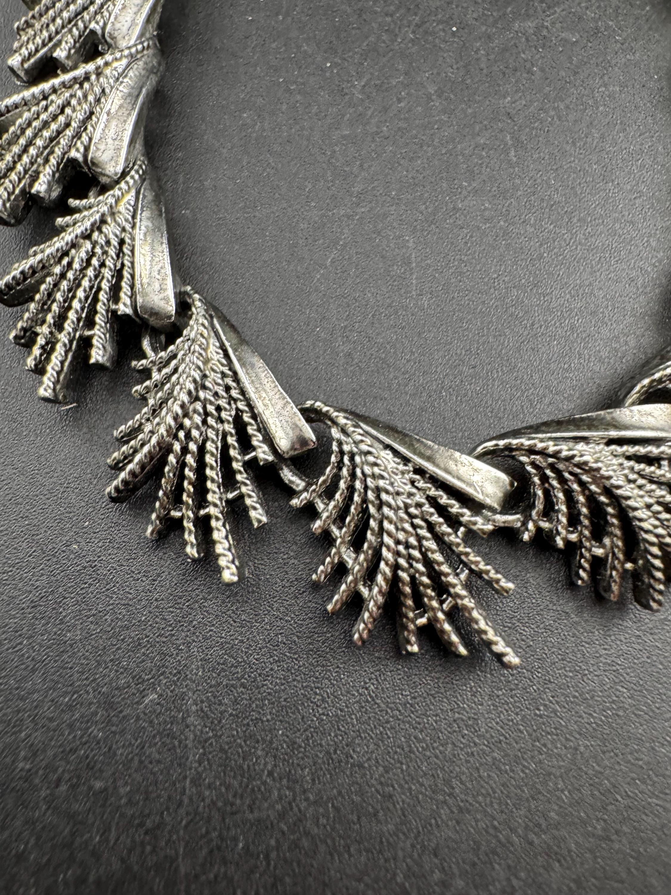 Vintage wide panel Link choker necklace, silver tone 1950s