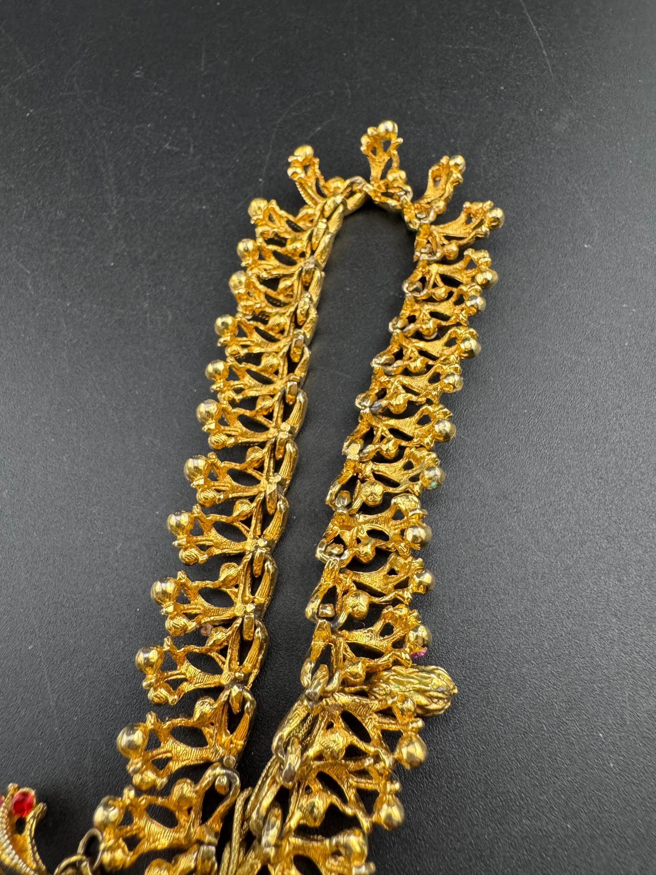 Vintage pink rhinestone collar necklace, 1960s gold tone