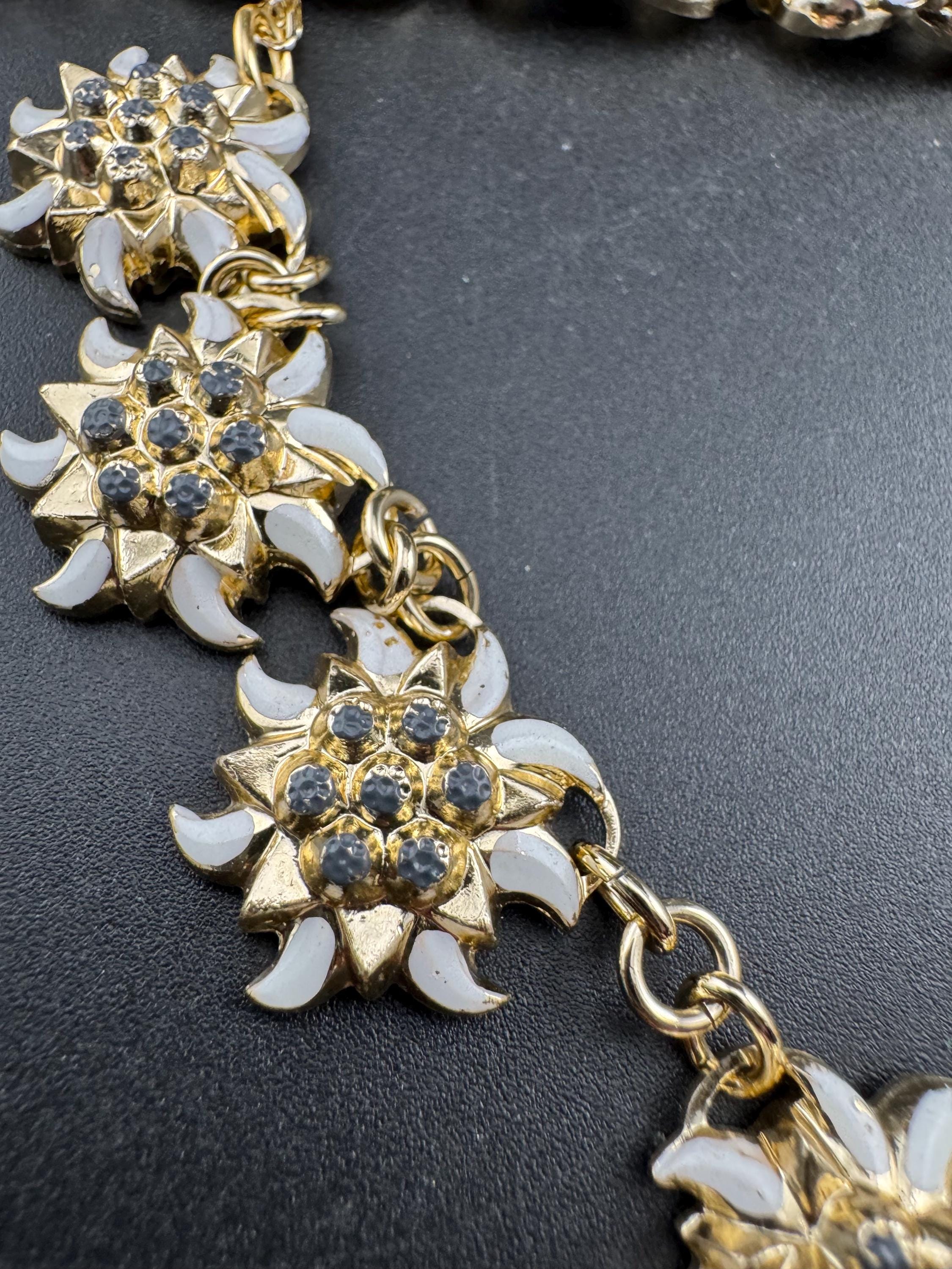 Vintage eidelweiss Eloxal necklace and bracelet set, aluminium gold tone jewellery set