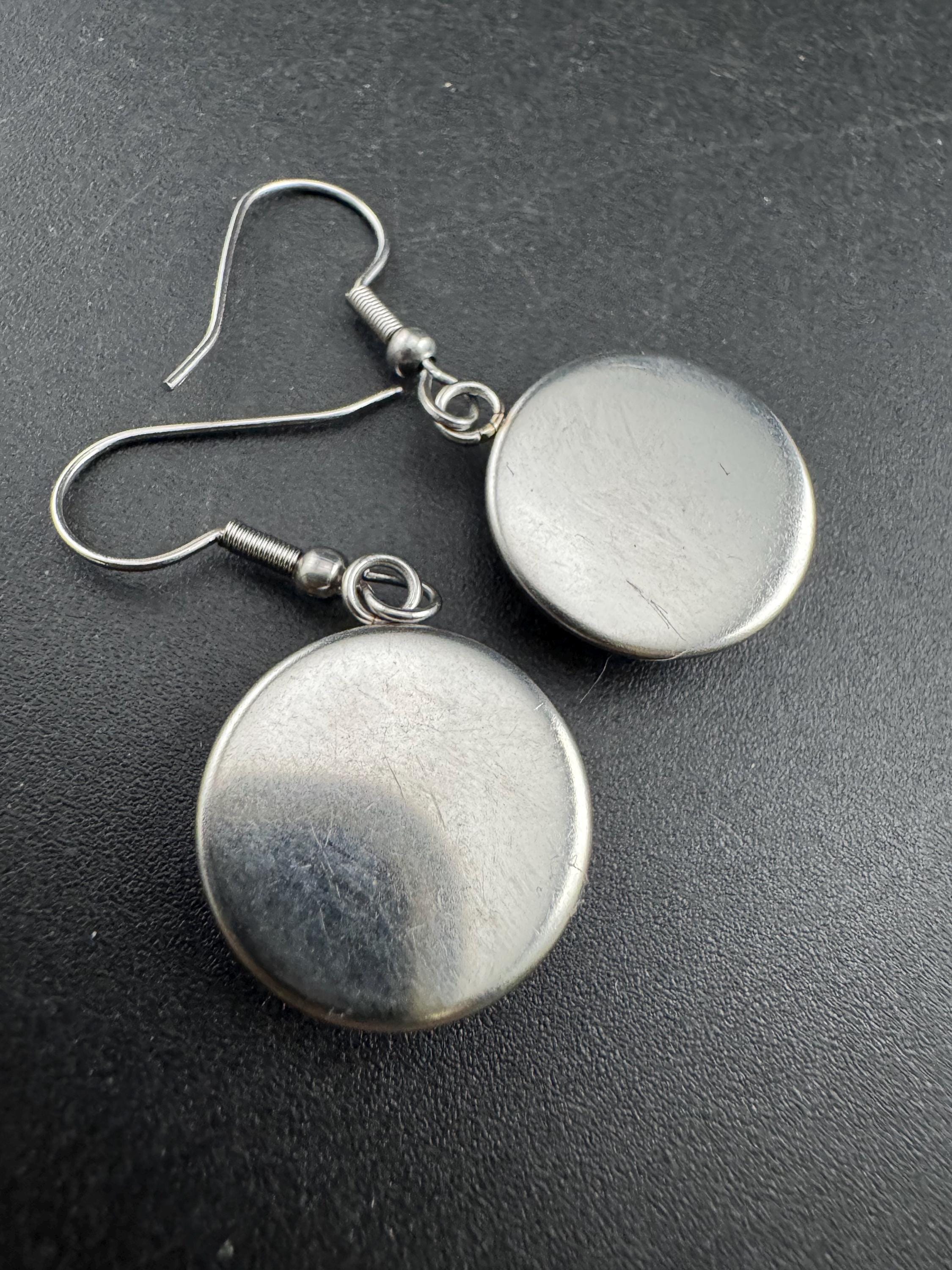 16mm glass Robin dangly earrings, stainless steel silver tone