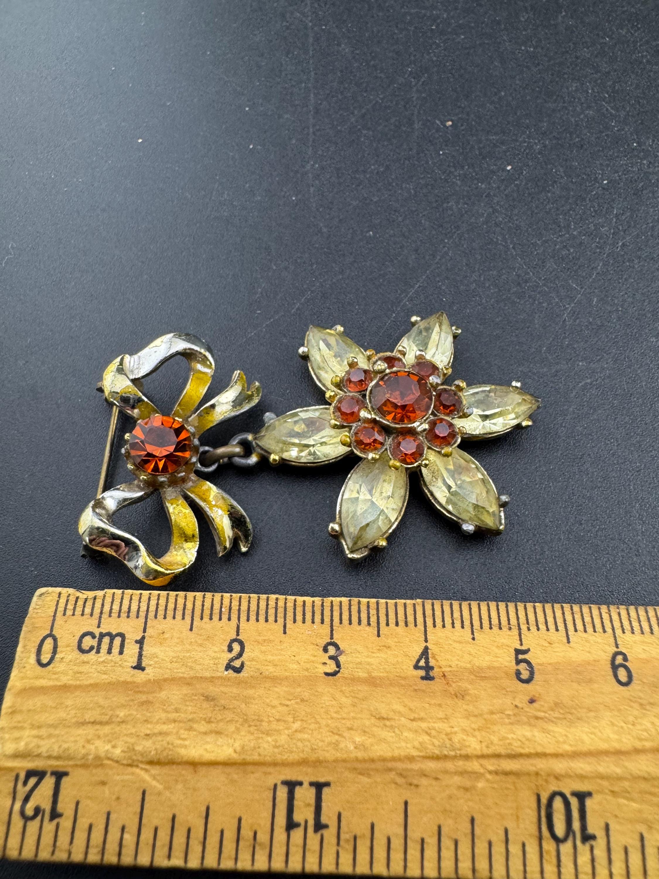 vintage gold brown cognac glass pendant drop star brooch