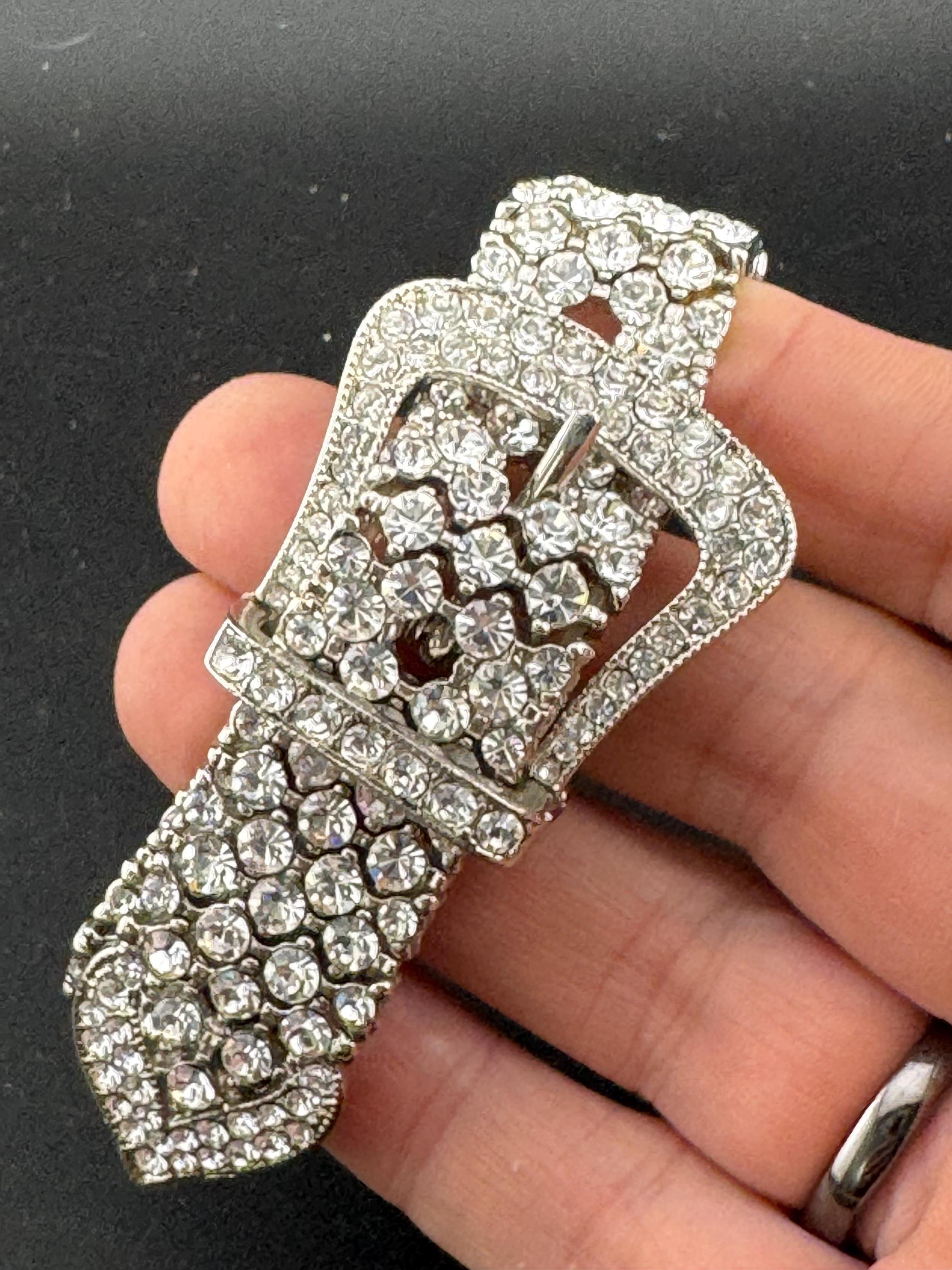 Vintage clear diamanté belt buckle bracelet,  adjustable 1980s 1990s
