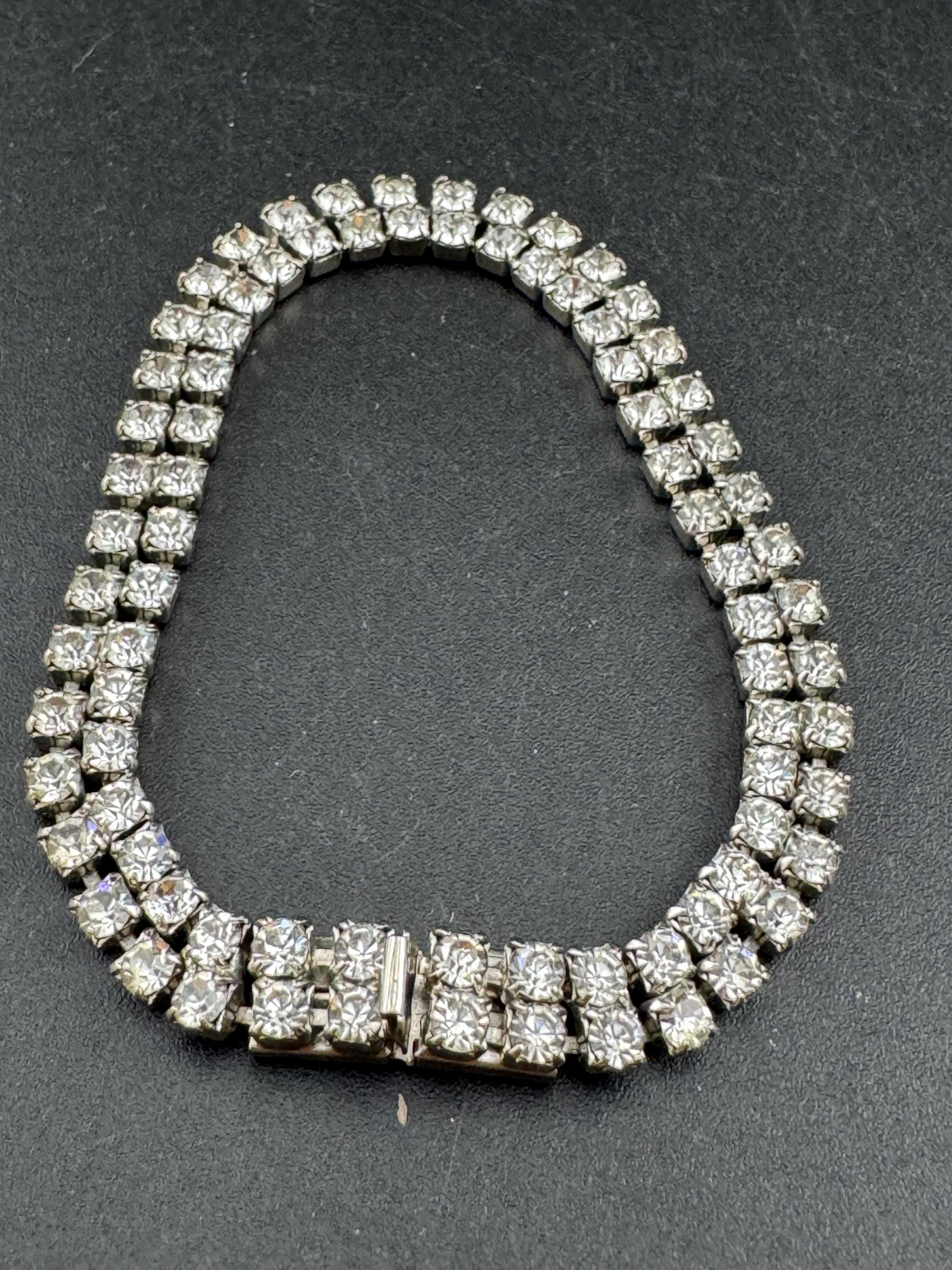 Reserved Vintage slim 2 row silver clear diamanté crystal cocktail tennis bracelet