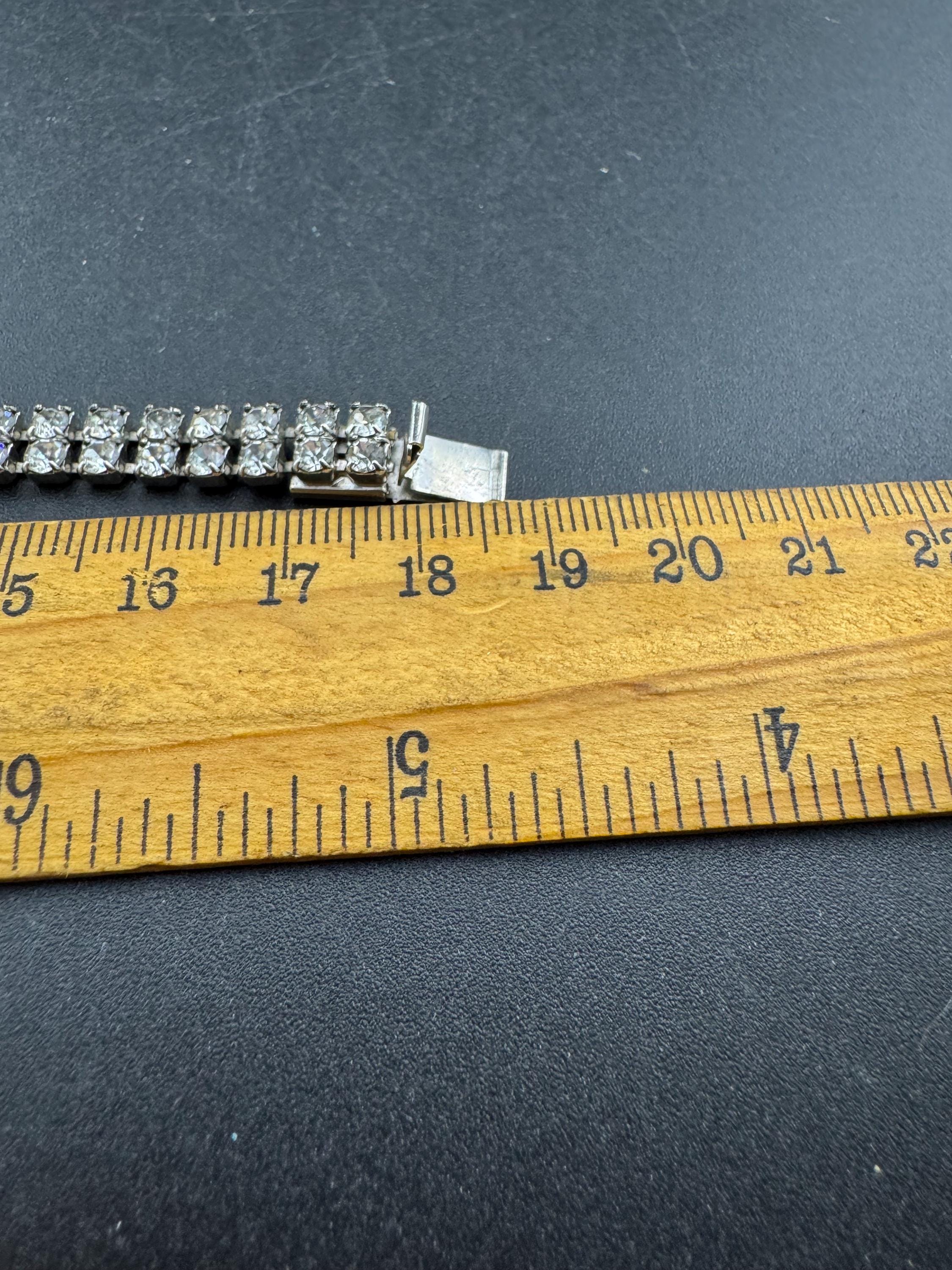 Reserved Vintage slim 2 row silver clear diamanté crystal cocktail tennis bracelet