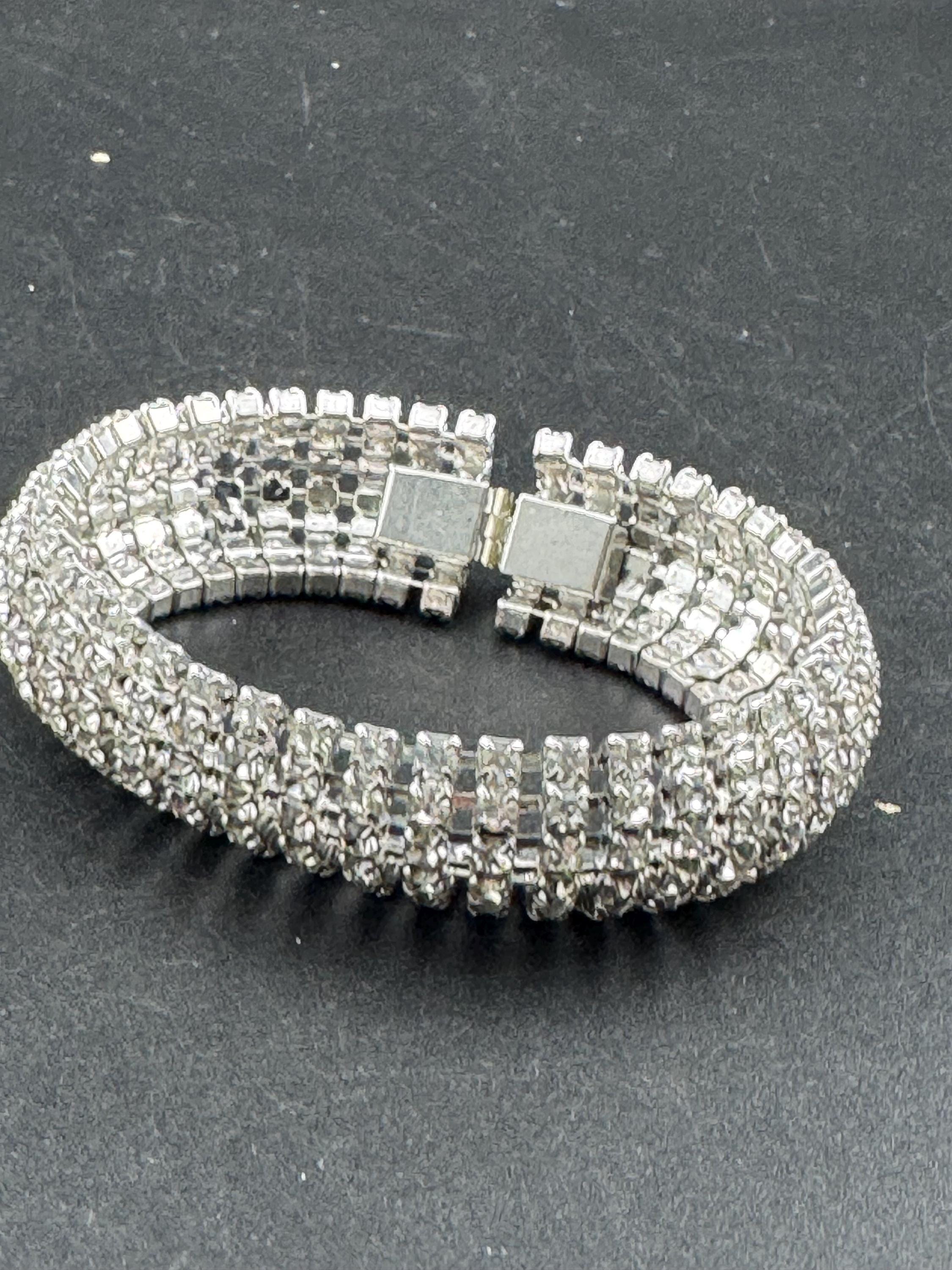 Vintage wide 8 row silver clear diamanté crystal cocktail tennis bracelet