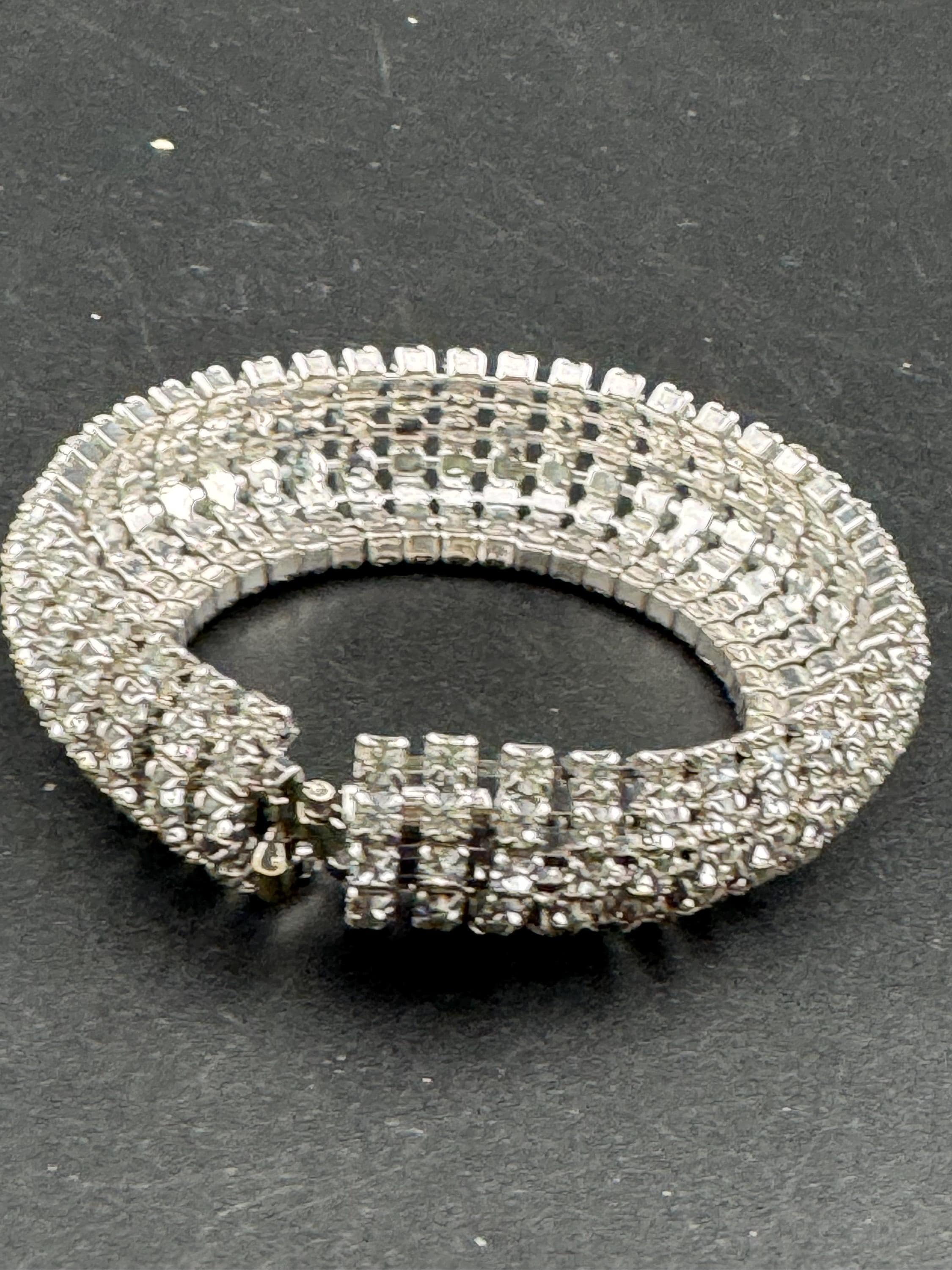 Vintage wide 8 row silver clear diamanté crystal cocktail tennis bracelet