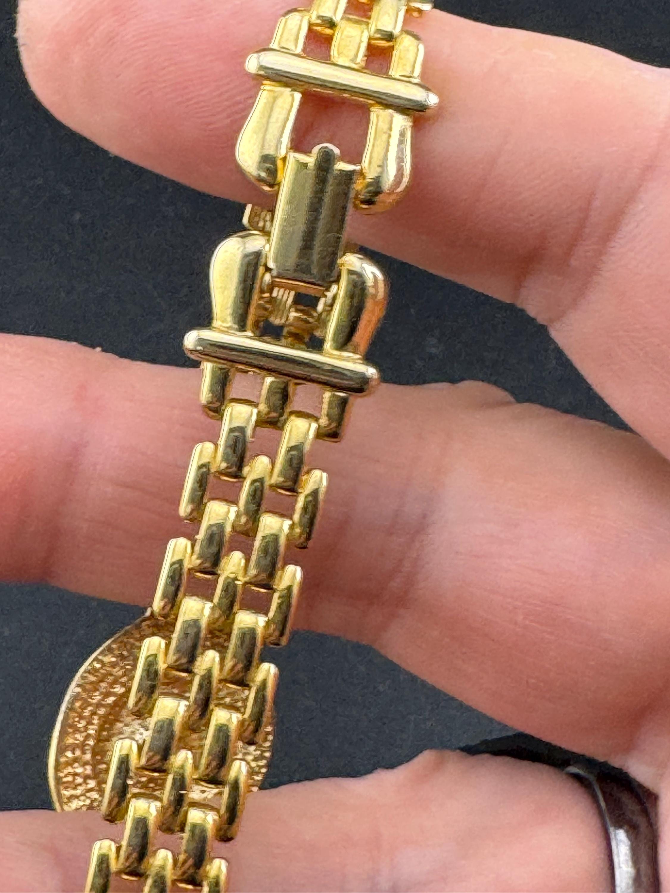 Vintage gold panther link ruby red crystal cocktail bracelet