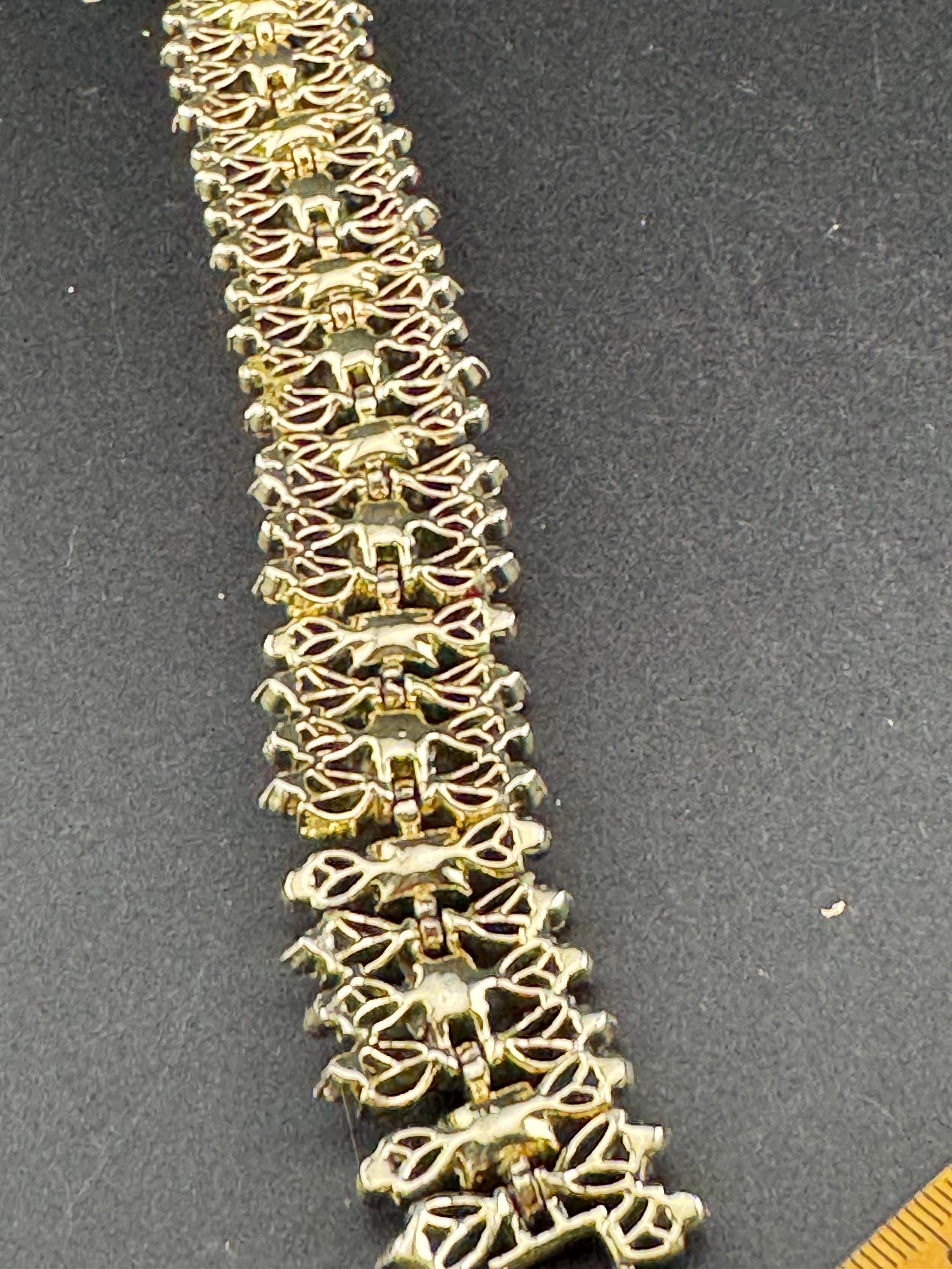 Signed Jewelcraft Vintage gold tone wide ruby red diamanté bracelet