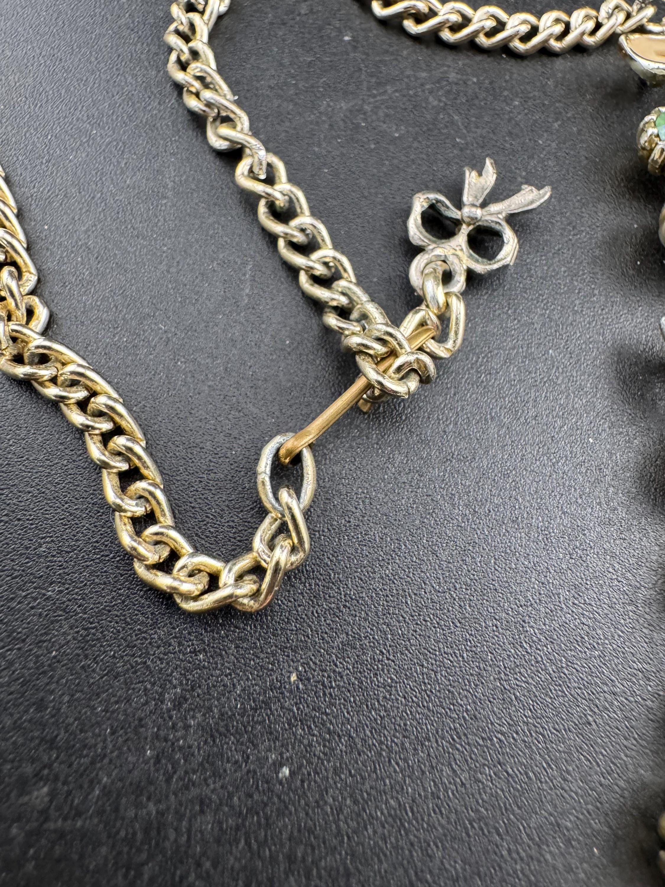 Vintage Aurora borealis and enamel leaf choker necklace, light gold tone with rhinestone