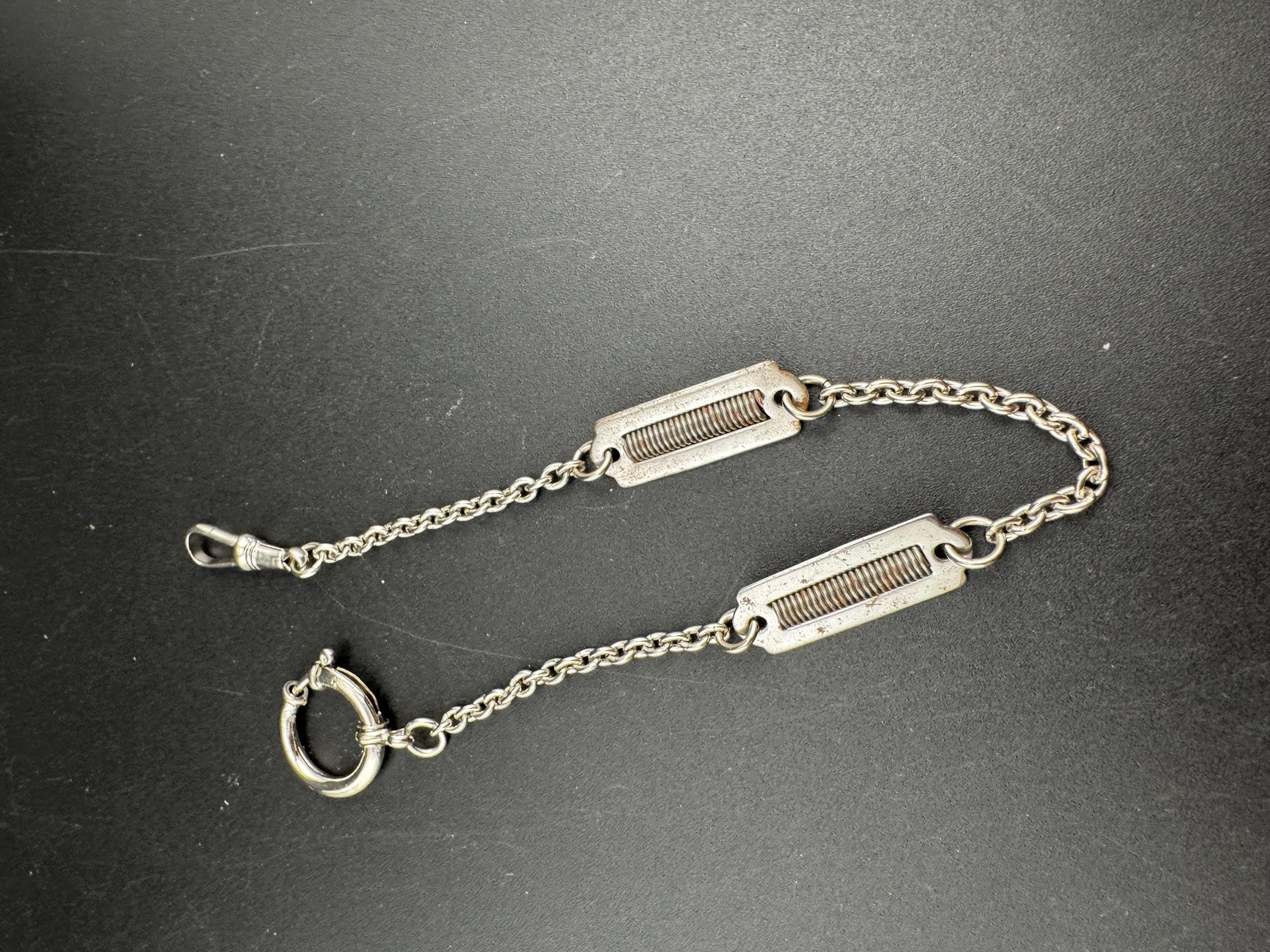 Antique Art Deco Pocket Watch Chain: Silver Metal machine age, 27cm
