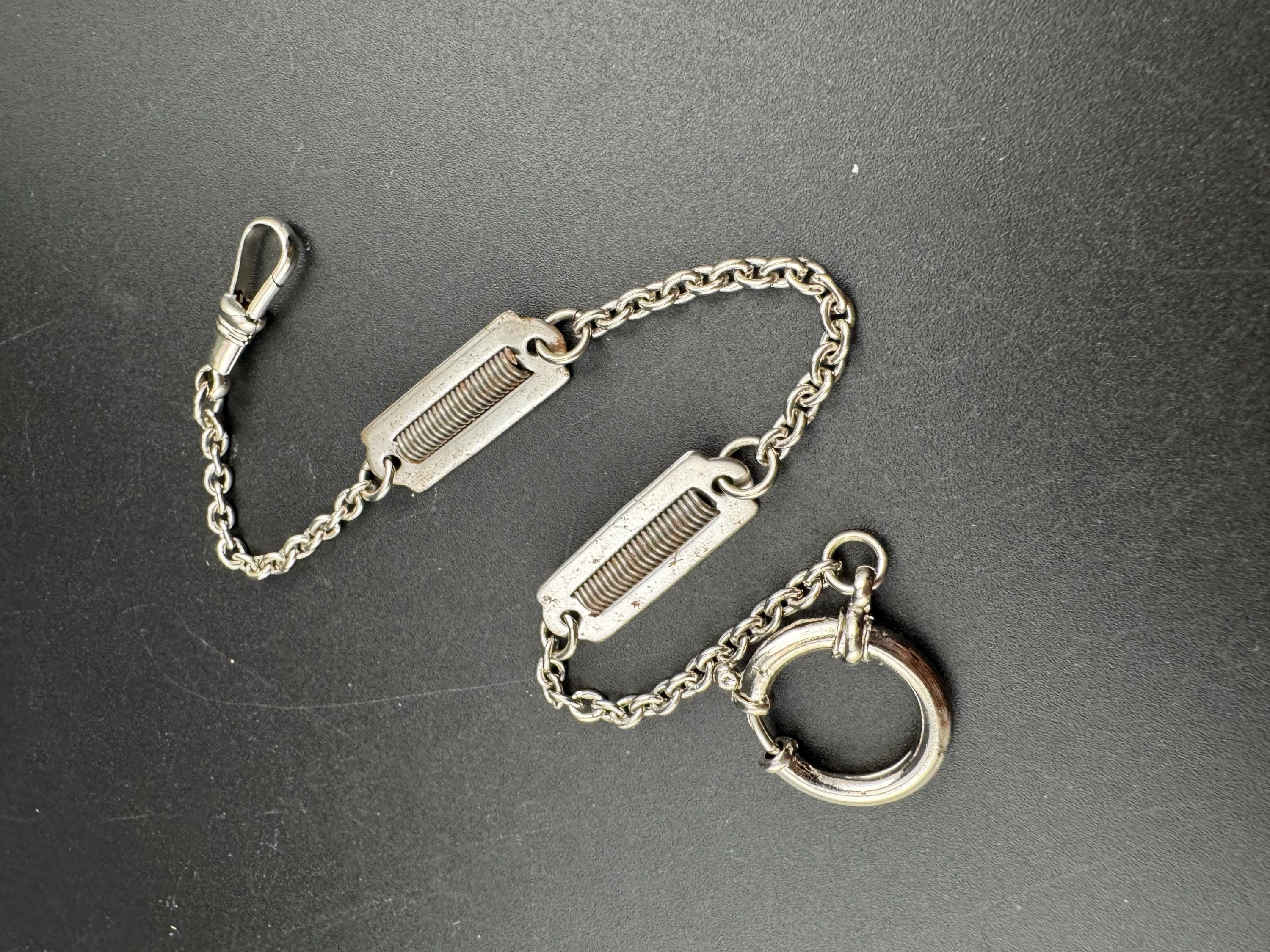 Antique Art Deco Pocket Watch Chain: Silver Metal machine age, 27cm