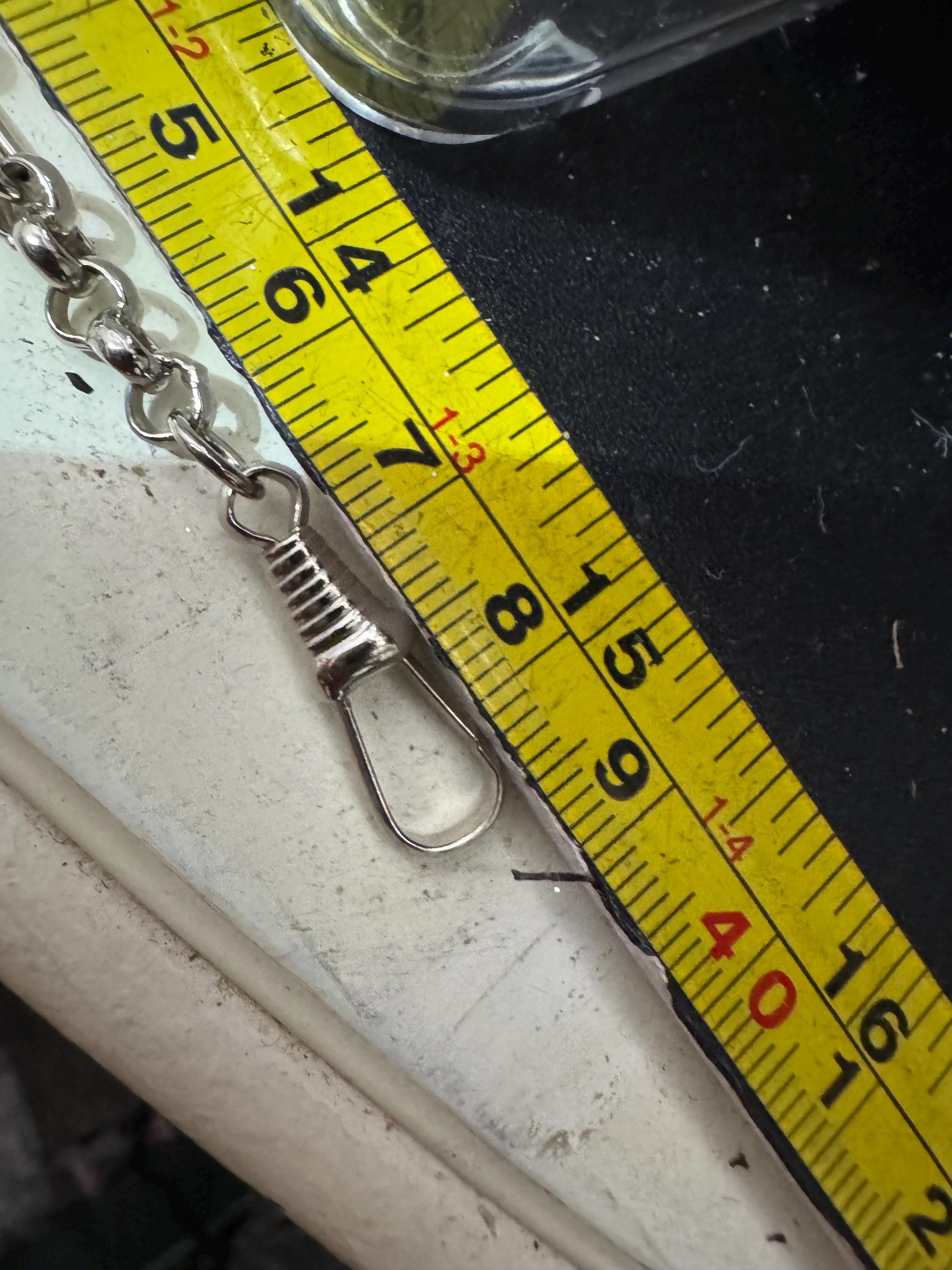 Art Deco long Tbar Pocket Watch Chain: Silver Metal machine age, 38.5cm