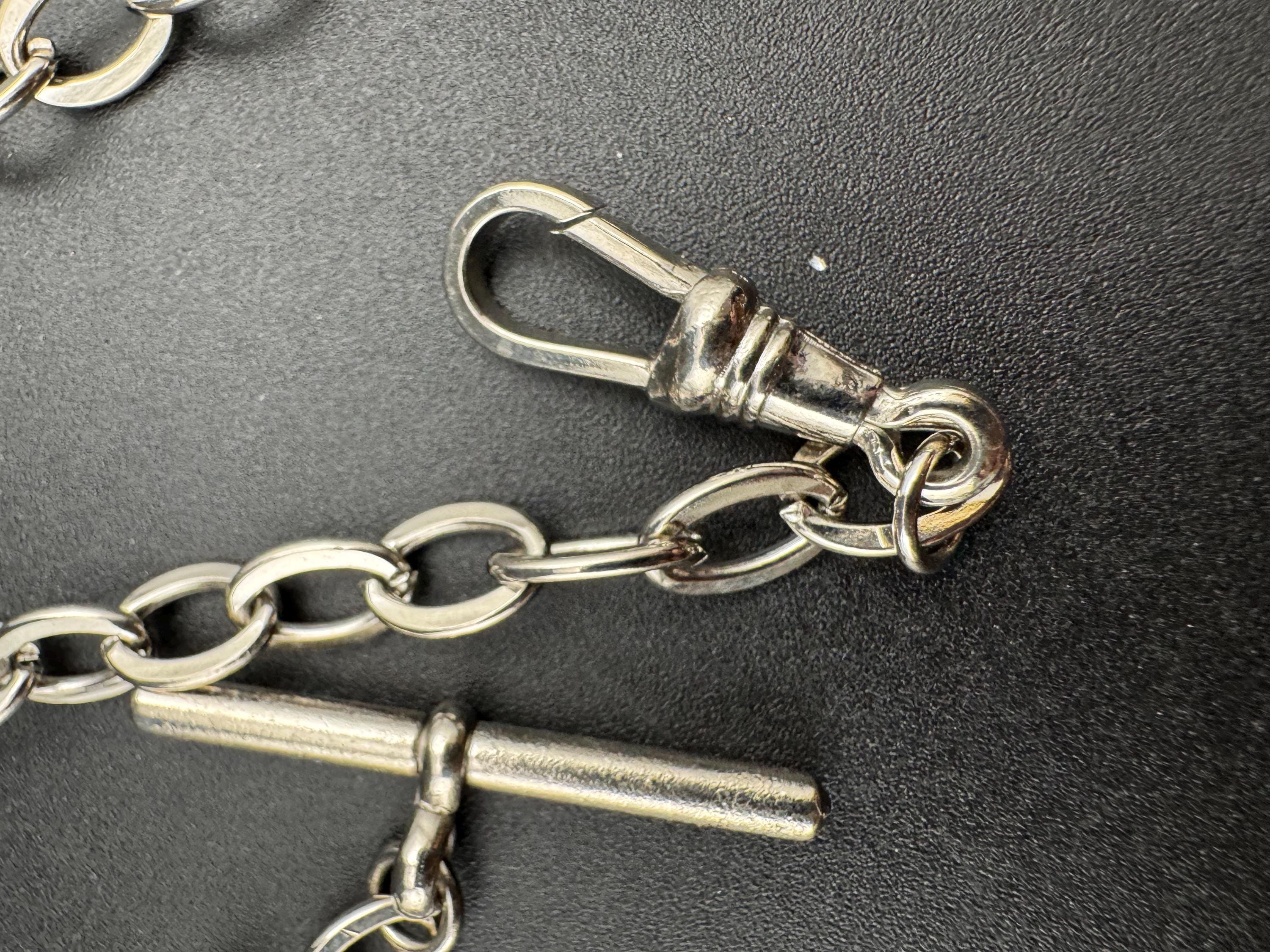 Art Deco Pocket Watch Chain T bar necklace : Silver Metal machine age, 54cm