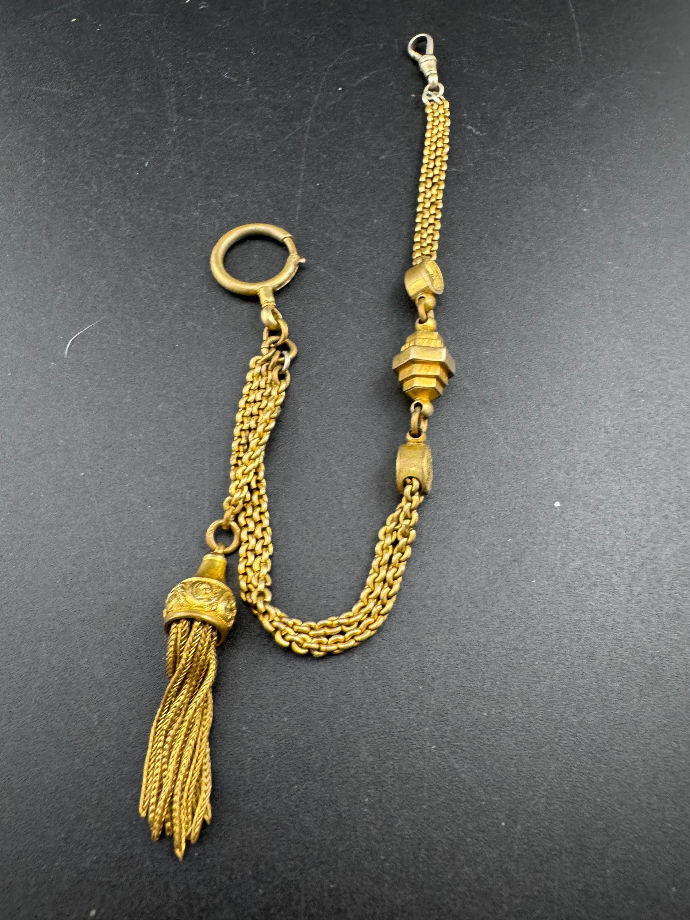 antique Victorian Albertina watch chain, gilt metal with tassel guard chain 21.5cm