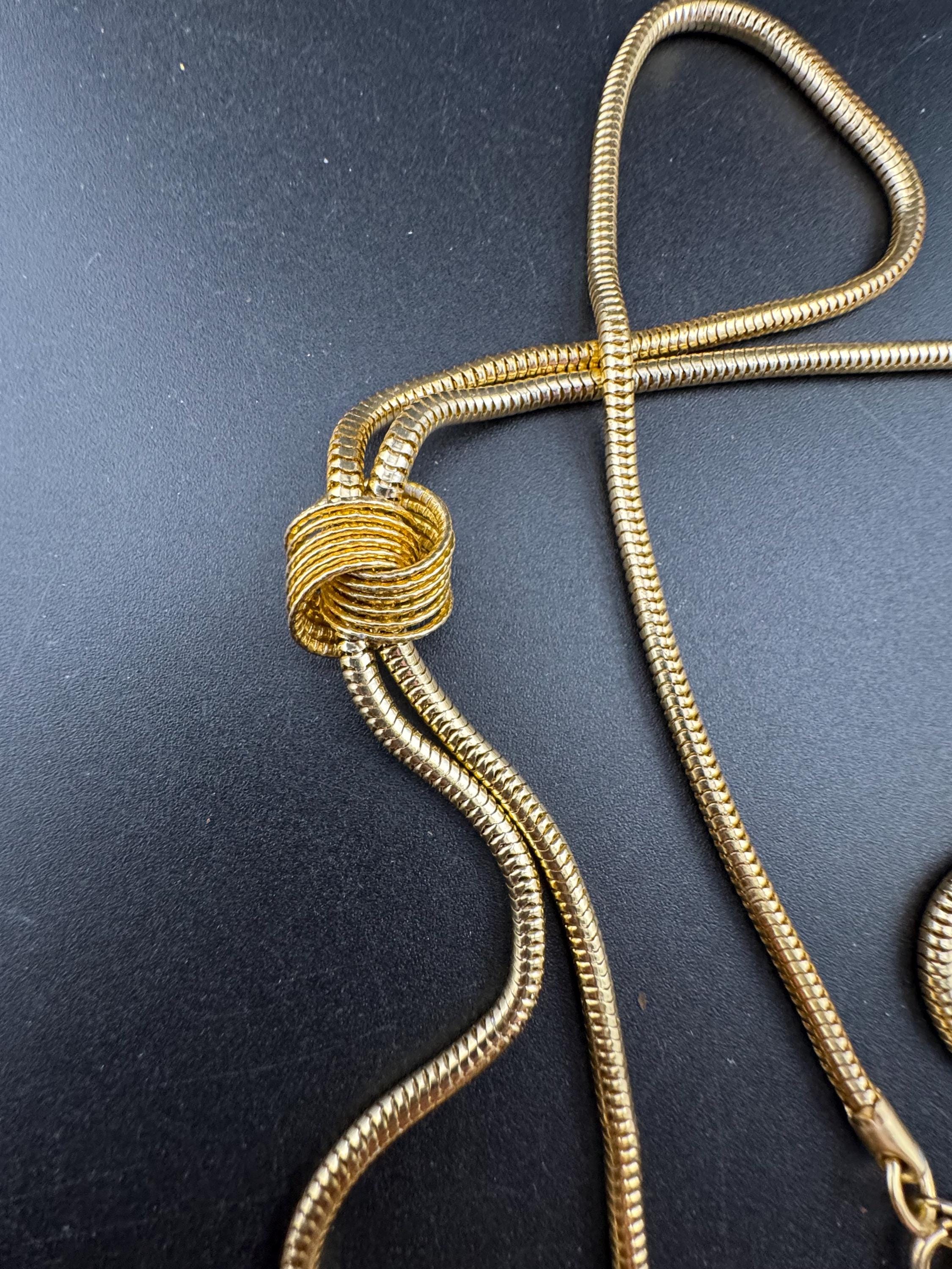 Vintage mesh knot bolo slider necklace 70s, 1970s gold tone