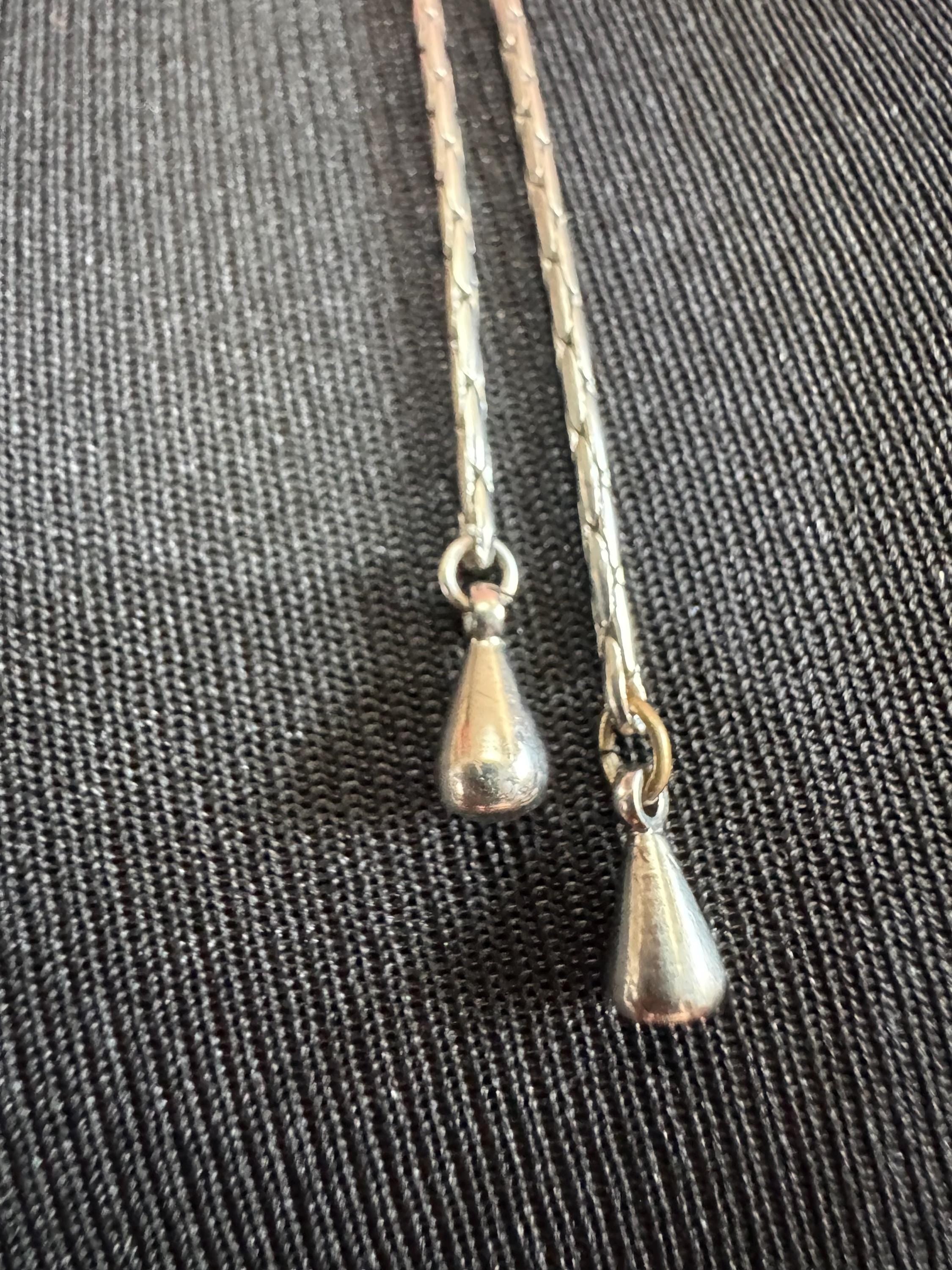 Vintage purple enamel orchid flower slider bolo necklace, silver tone