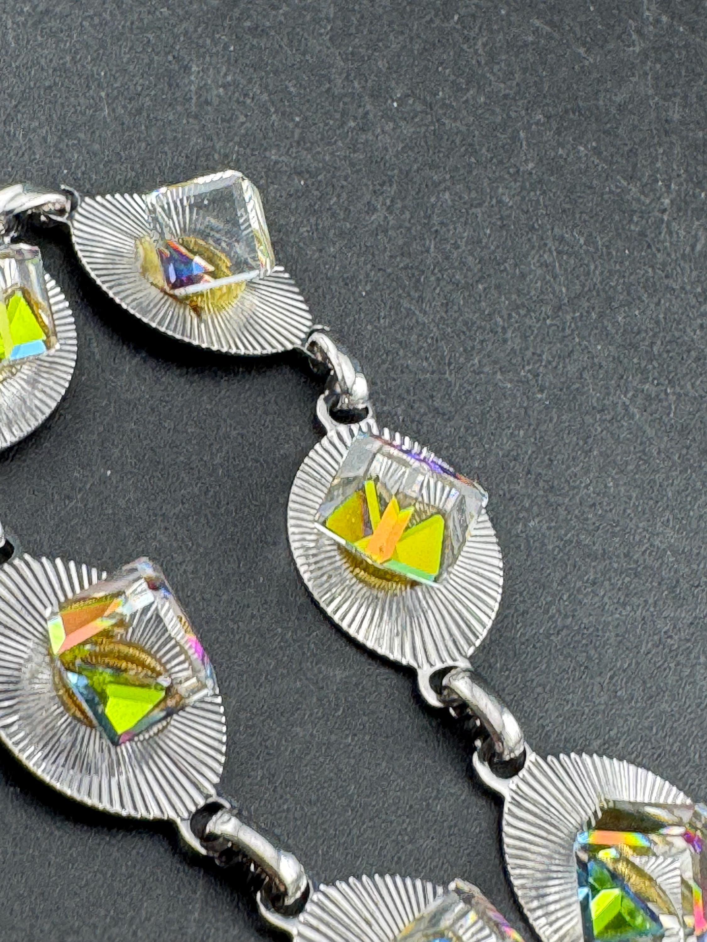 Vintage 1970s stainless steel bracelet , pink yellow glass cube cabochons