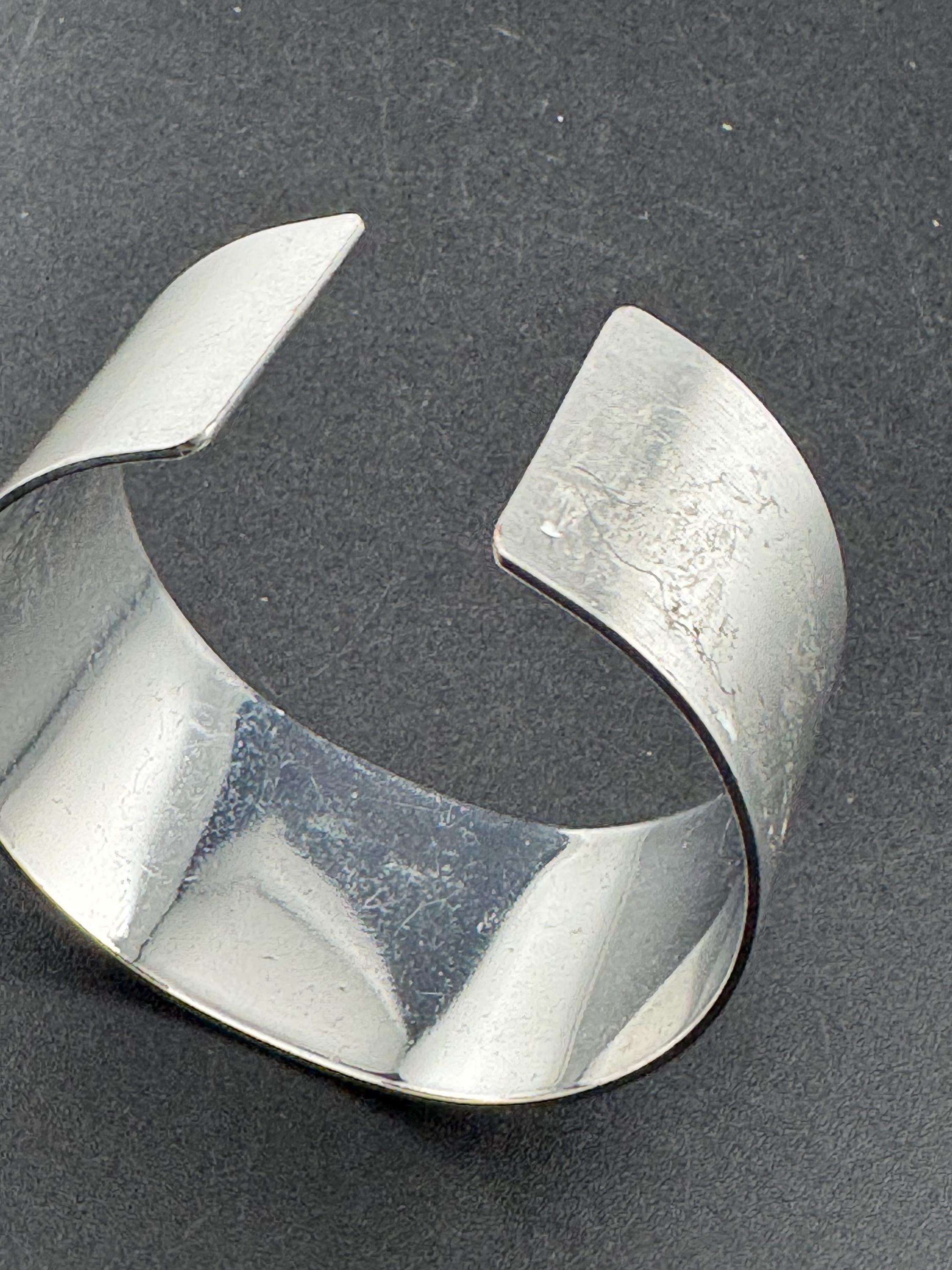 Wide stainless steel modernist bangle, 1970s modernist