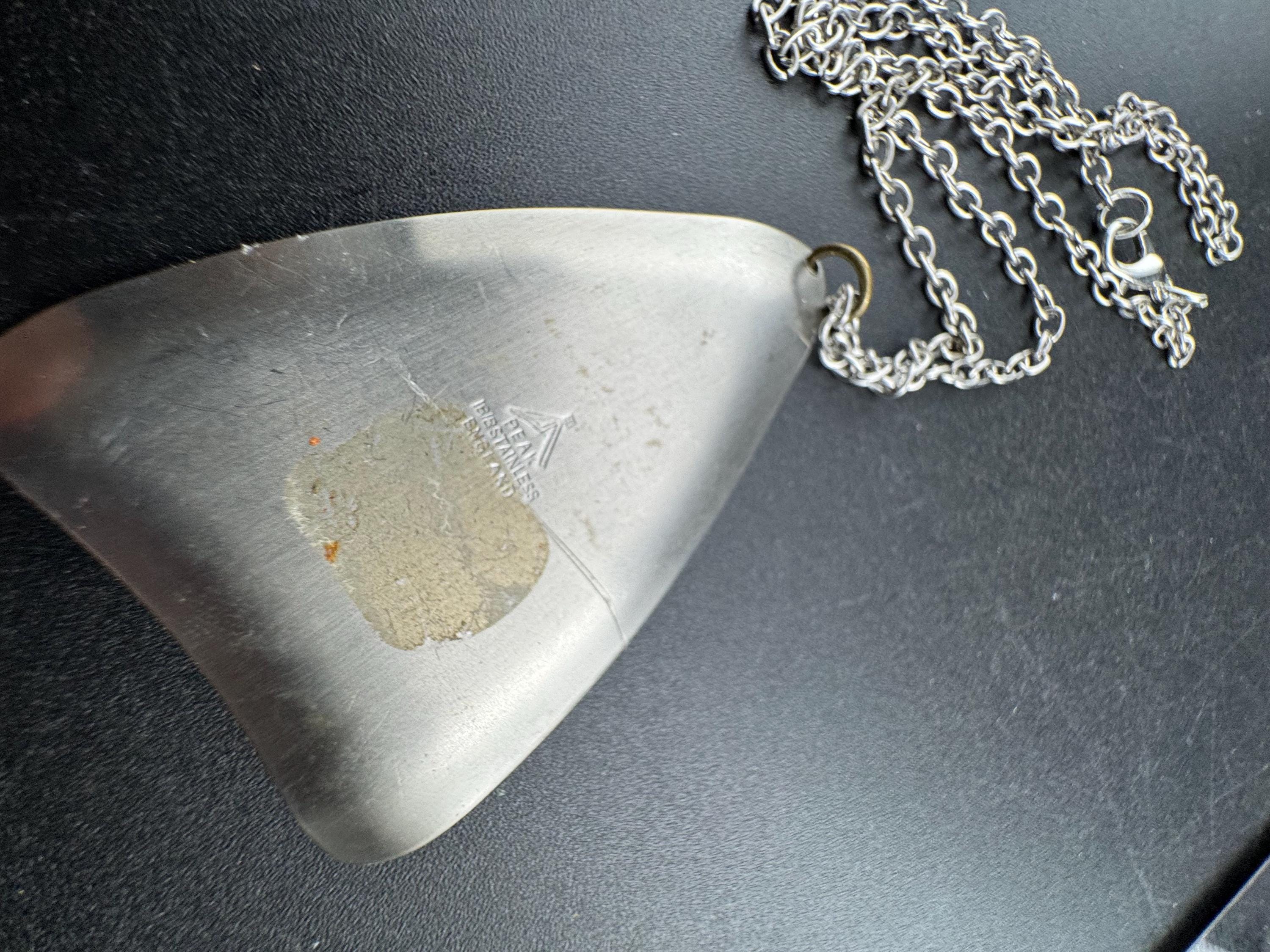 Signed Peak Vintage 1970s stainless steel abalone shell pendant on a 45cm chain