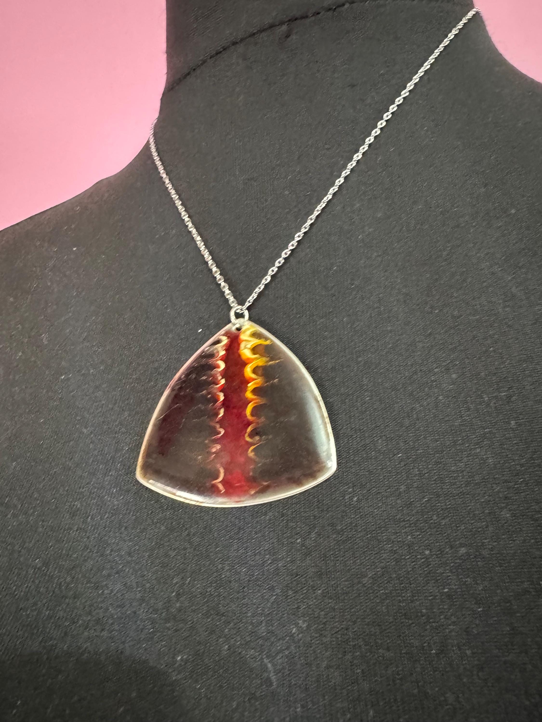Signed Sheffield stainless brown enamel pendant necklace, Vintage 1970s