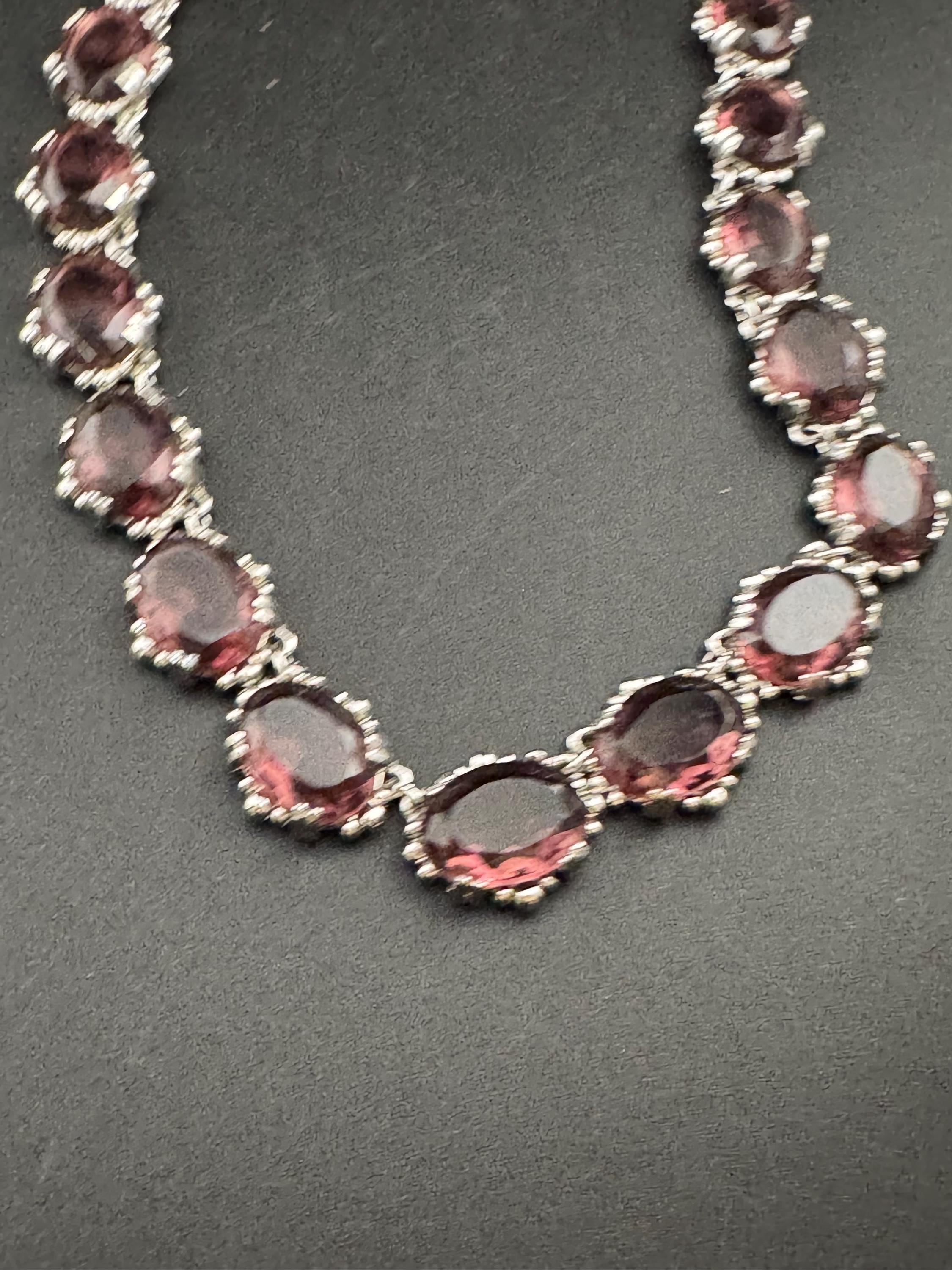 Vintage faux amethyst purple oval cabochon Choker, glass geavy Necklace 1960s 1970s