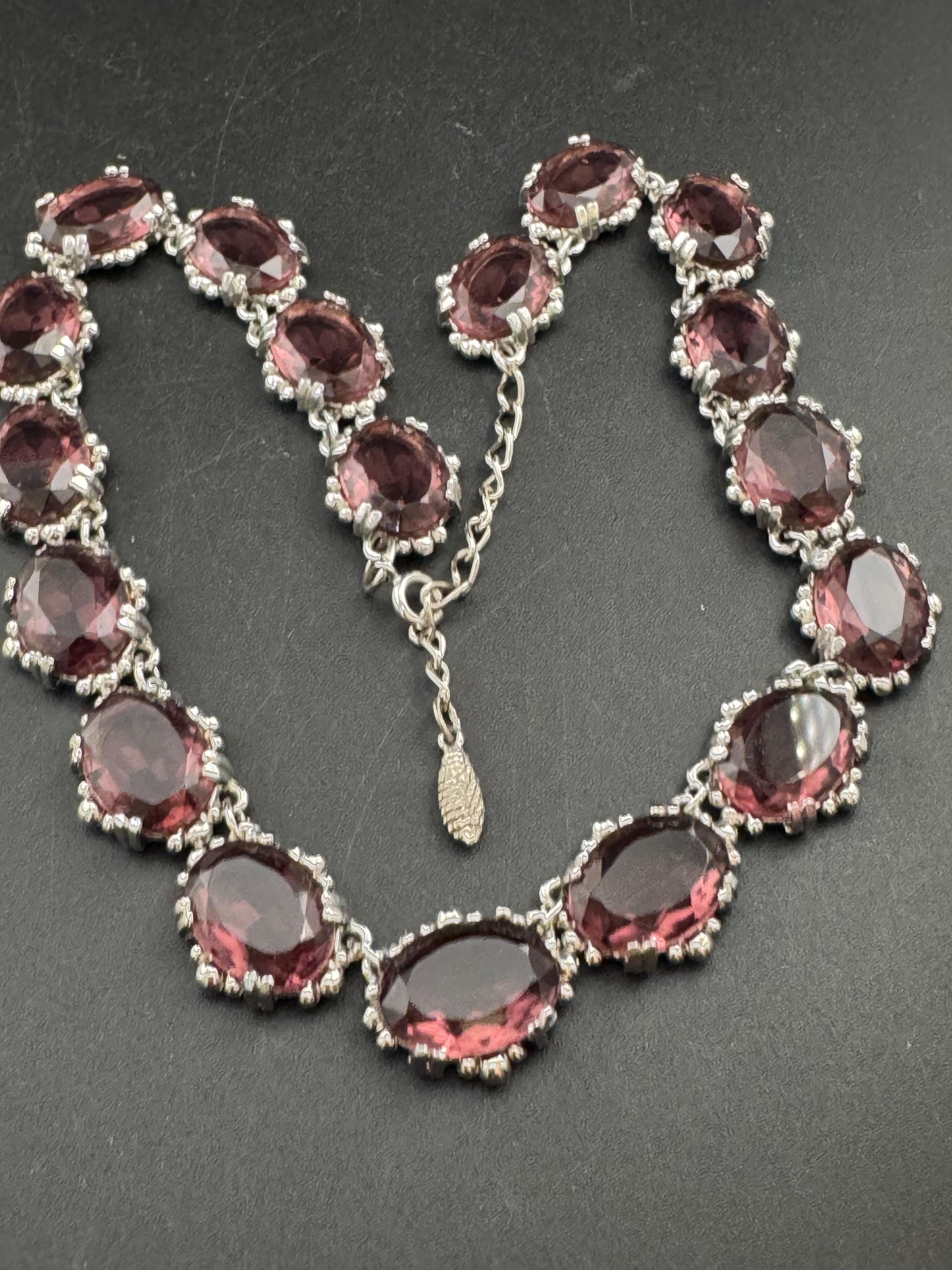 Vintage faux amethyst purple oval cabochon Choker, glass geavy Necklace 1960s 1970s