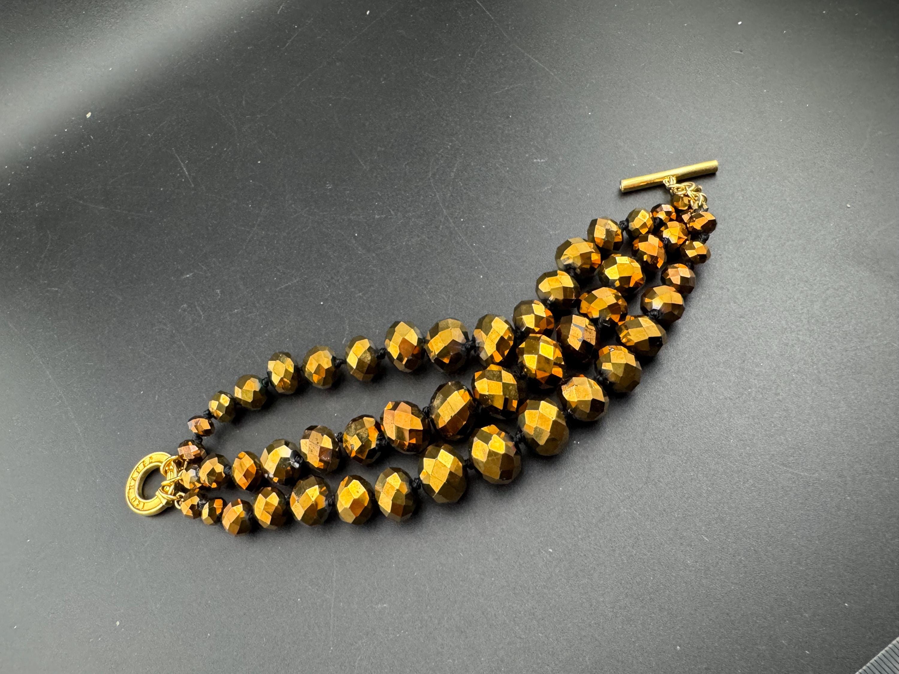 Ted baker 14mm chunky brown glass faceted beaded 3 row bracelet