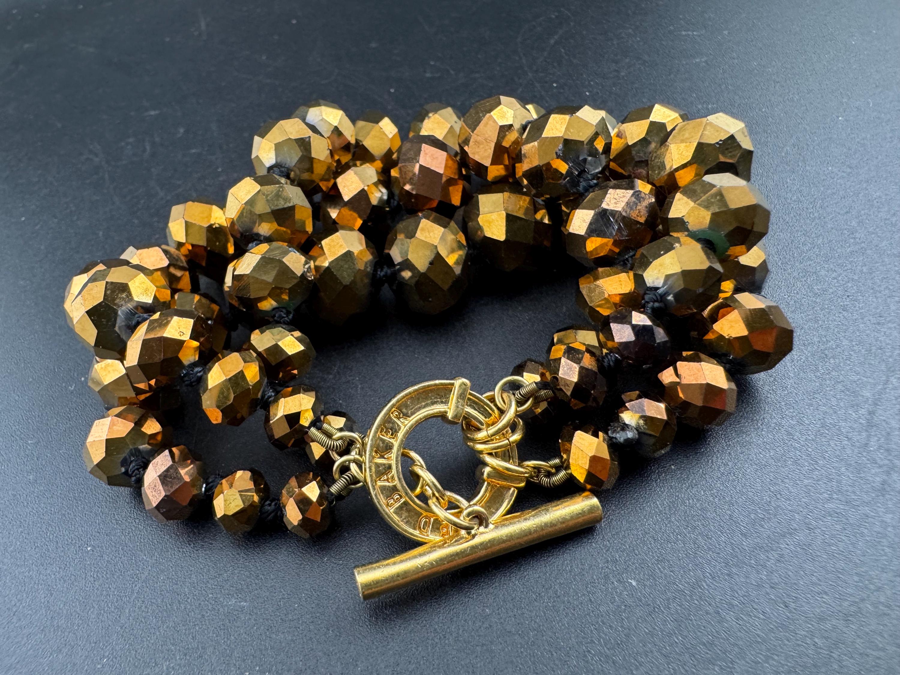 Ted baker 14mm chunky brown glass faceted beaded 3 row bracelet