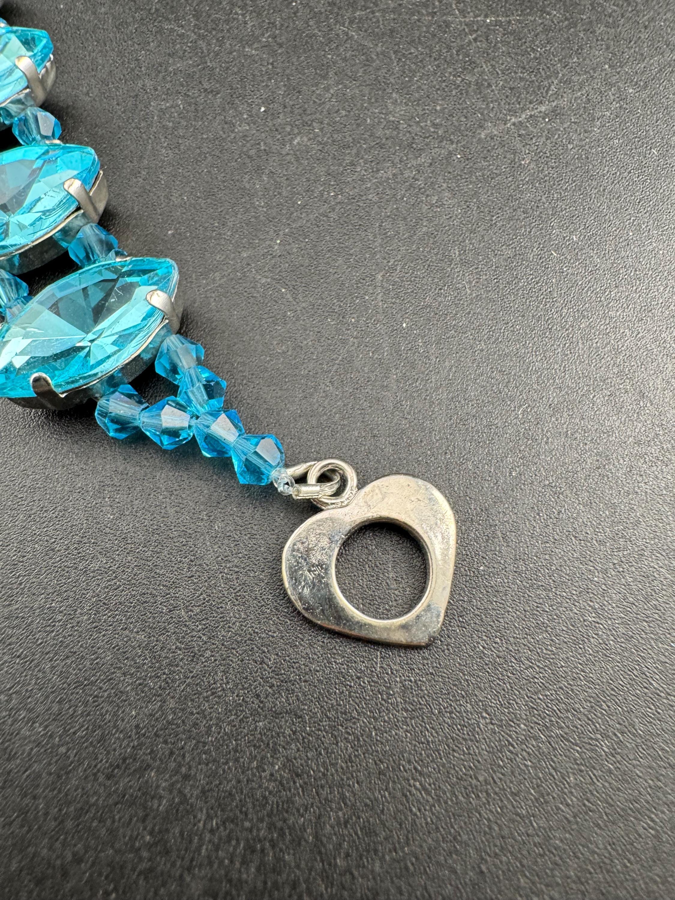 turquoise blue paste diamanté tennis bracelet, silver tone toggle