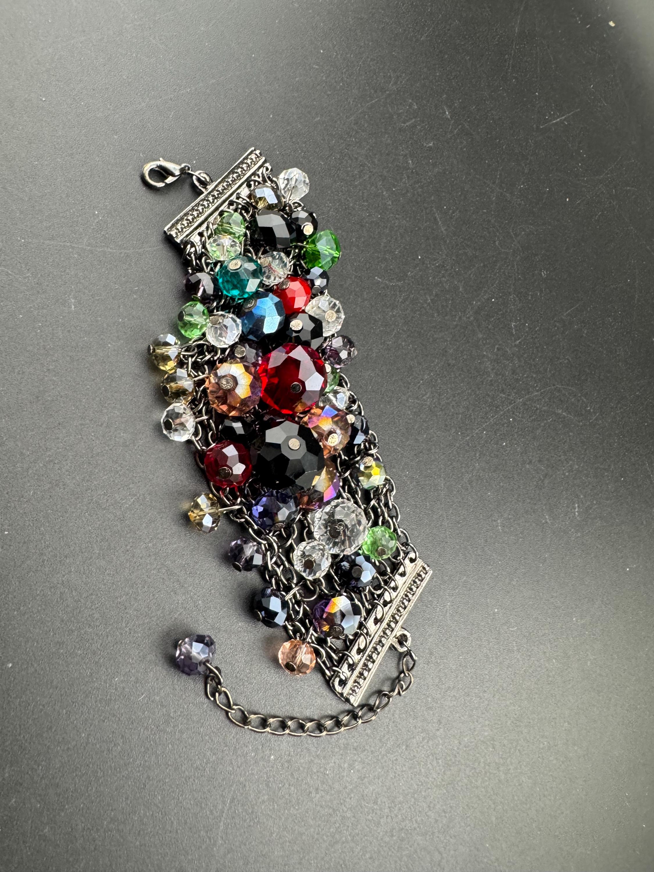 Faceted Crystal ball Beaded mesh Bracelet: dark grey tone coloured beads