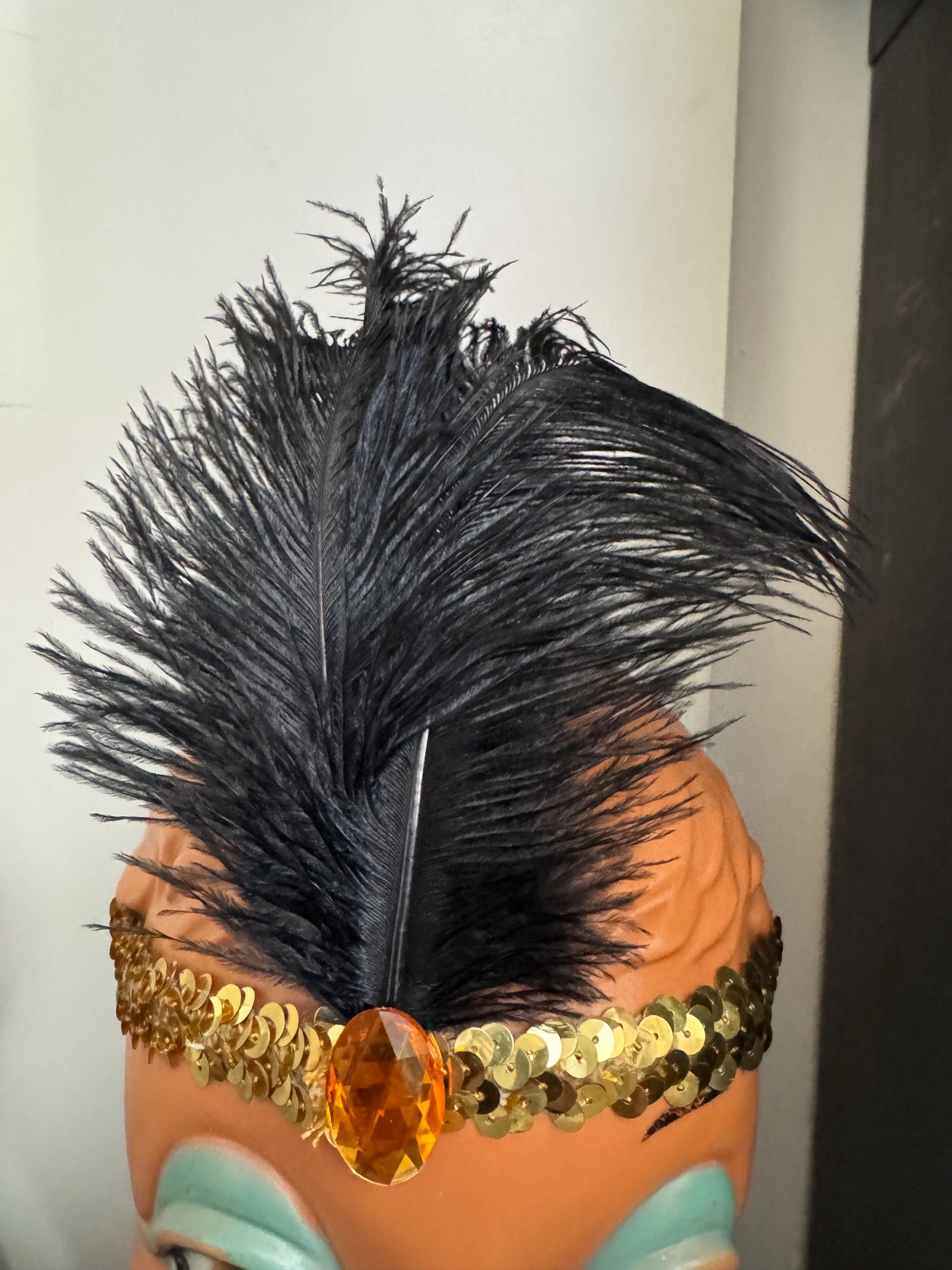art deco style black feather sequin headpiece , great gatsby party