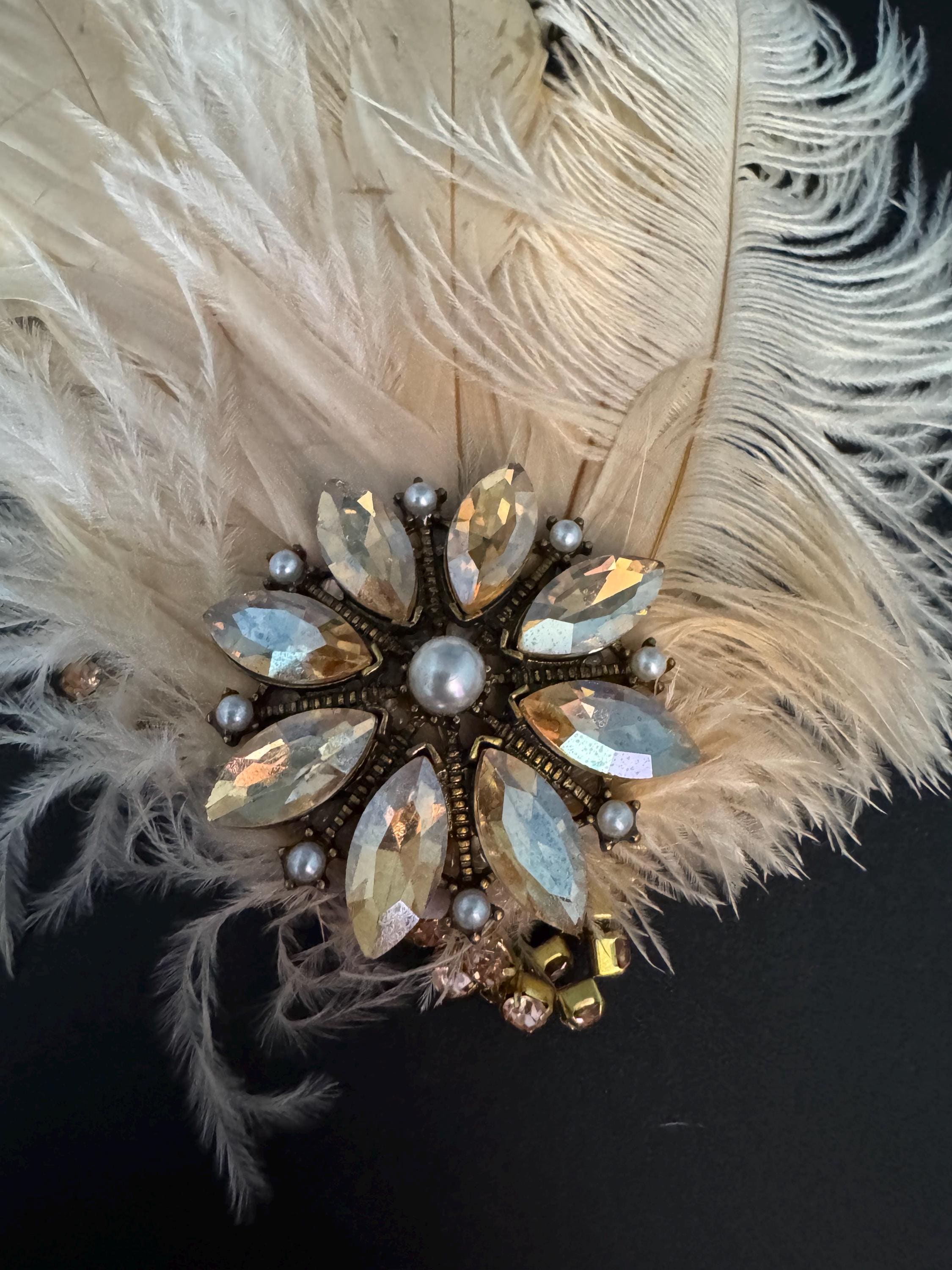 art deco style palest pink feather rhinestone headpiece , great gatsby party