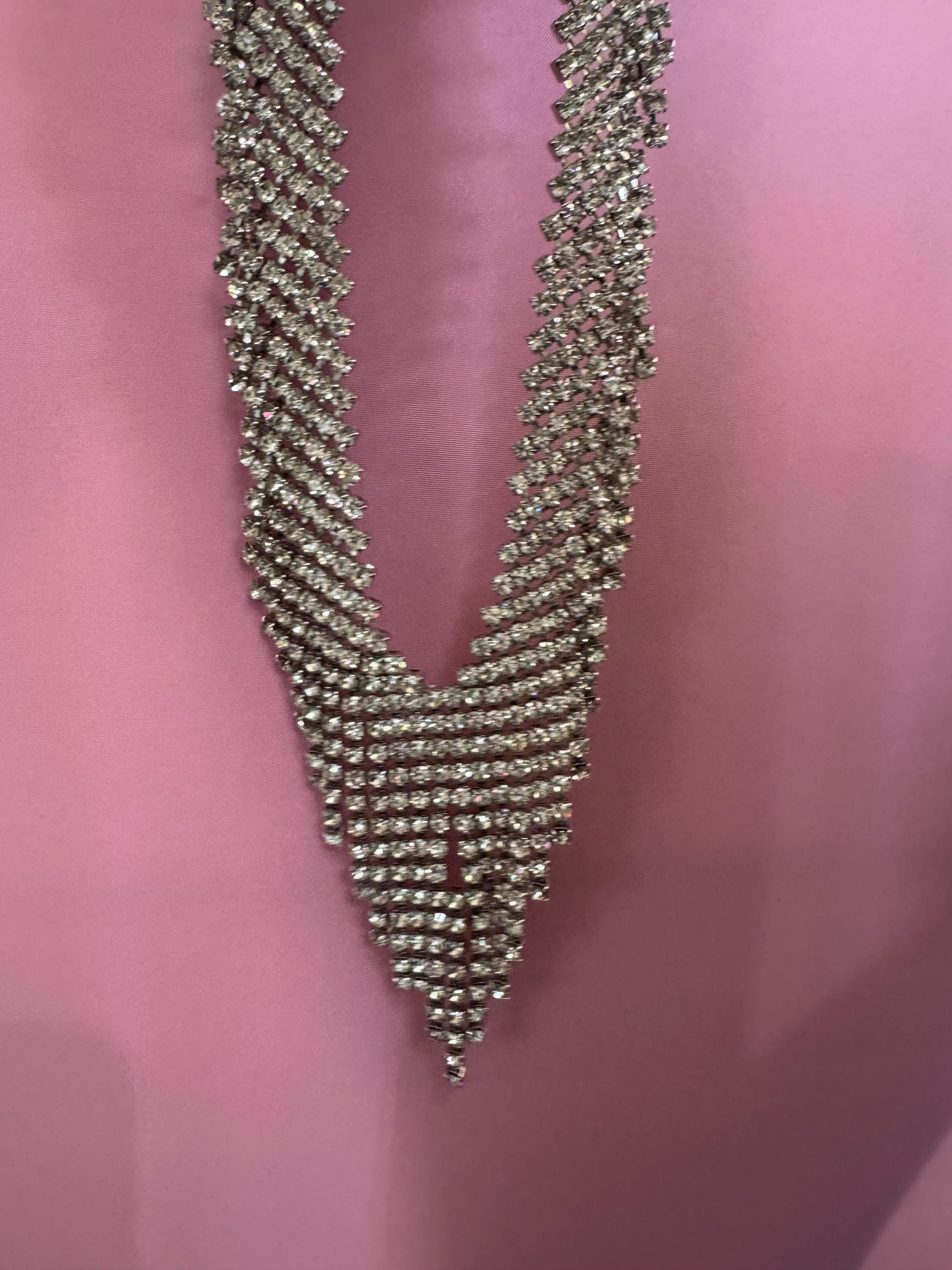 Rhinestone Fringed Bib Choker Necklace, Party Wear (48cm)