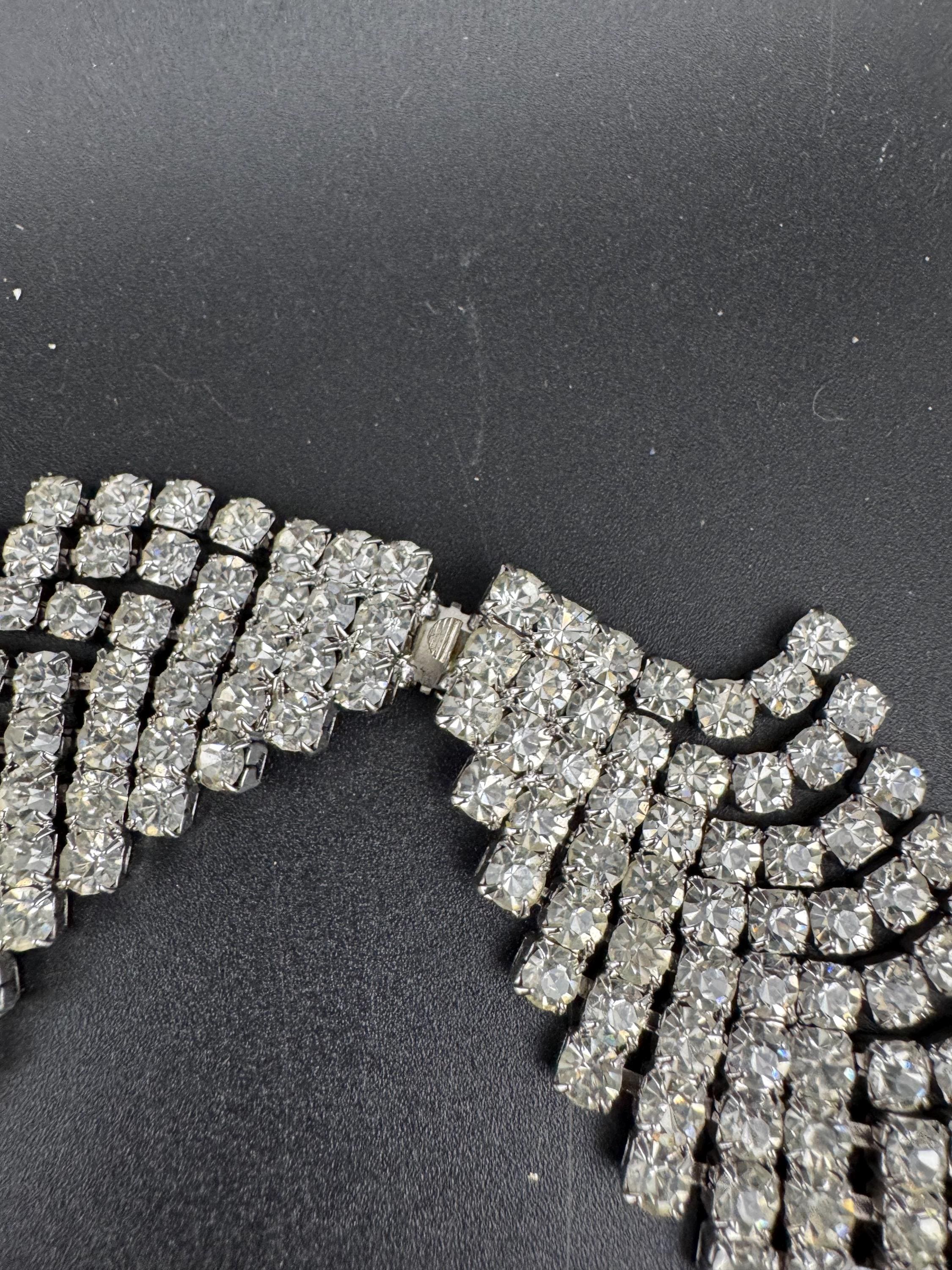 Rhinestone Fringed Bib Choker Necklace, Party Wear (48cm)